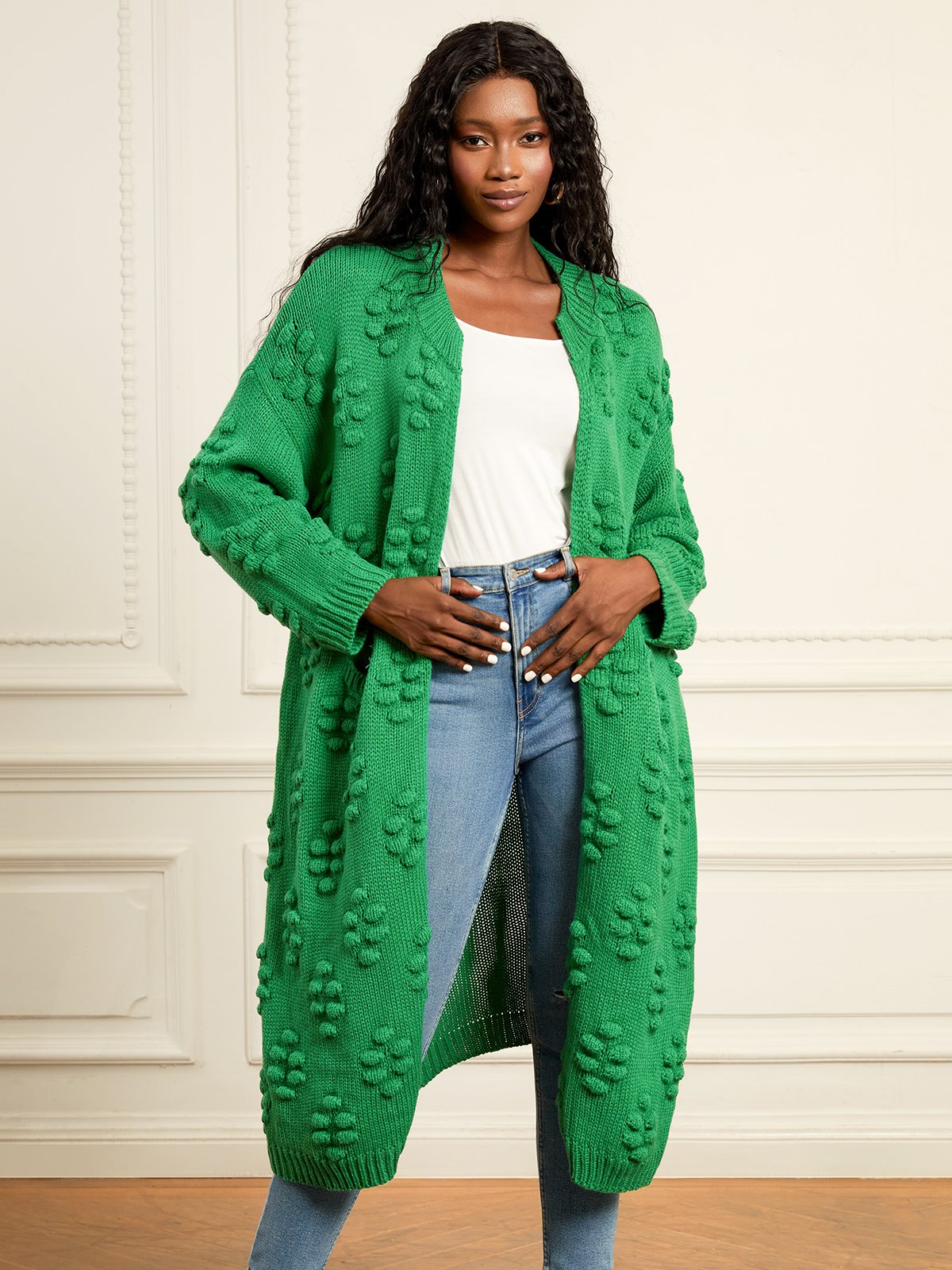 Pull Manteau Plain Automne Urbain Acrylique à Haute Élasticité Quotidien Coupe Régulière Manches Longues Long pour Femmes