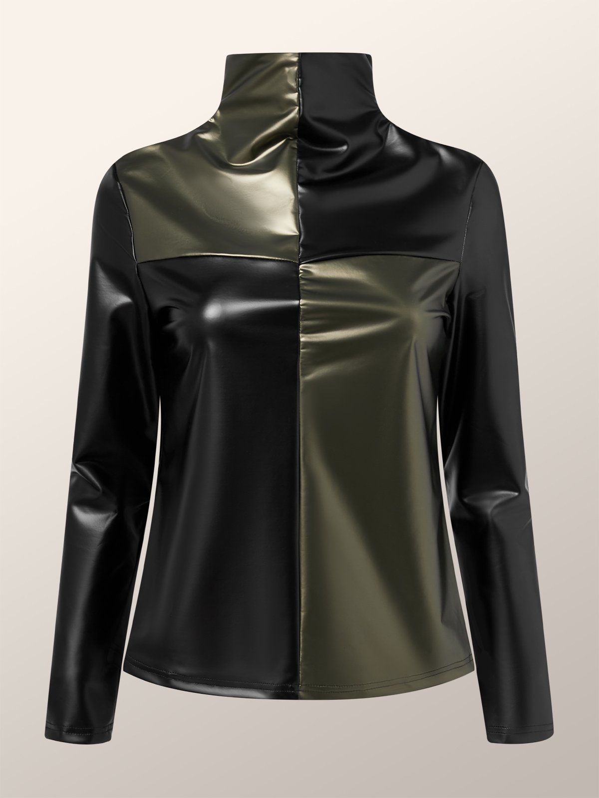 Tops Femmes Bloc de Couleur Hiver Urbain Polyester Quotidien Manches Longues Col Roulé Régulier Régulier