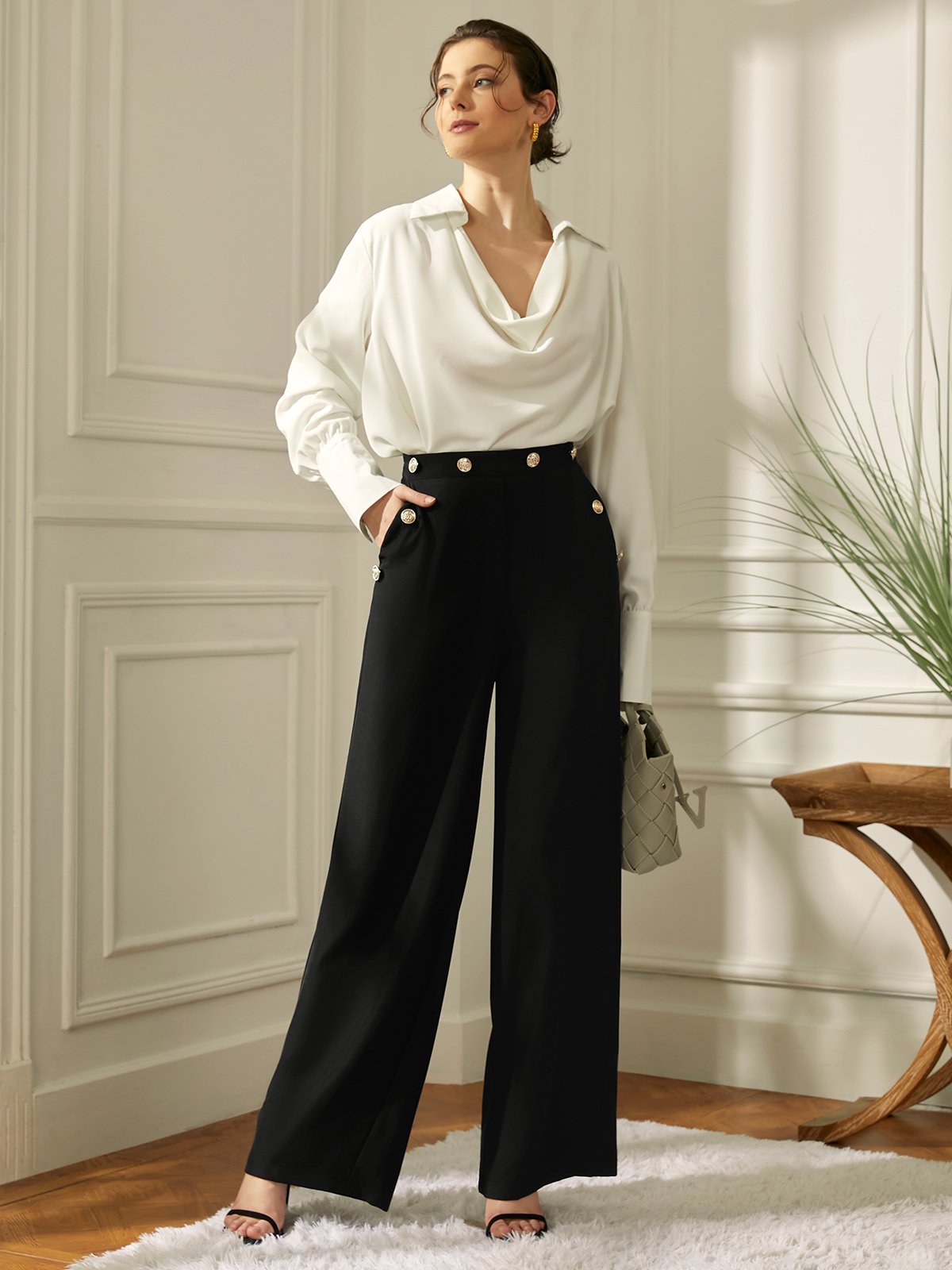Mode Pantalons Femmes Plain Printemps Urbain Zip Aucune élasticité Quotidien Pantalon droit Long Régulier