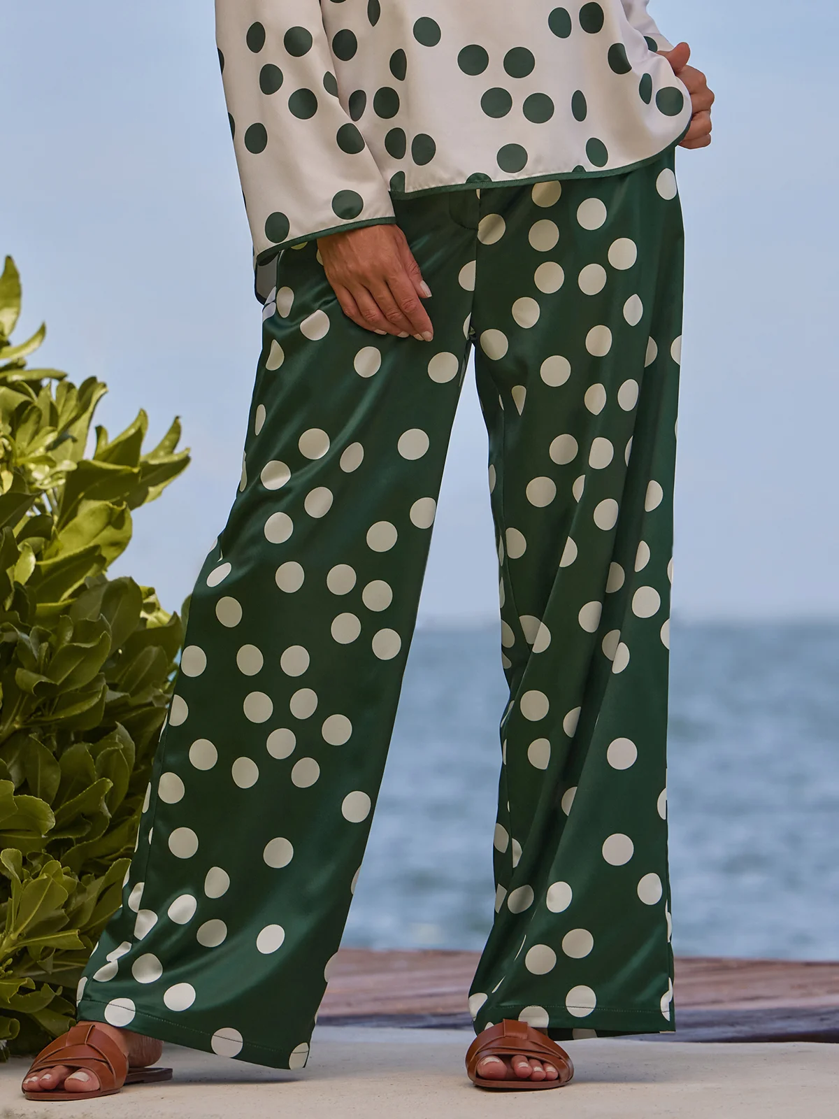 Mode Pantalons Pois Polka Printemps Élégant Polyester Taille Haute Aucune élasticité Quotidien Coupe Régulière Droit pour Femmes
