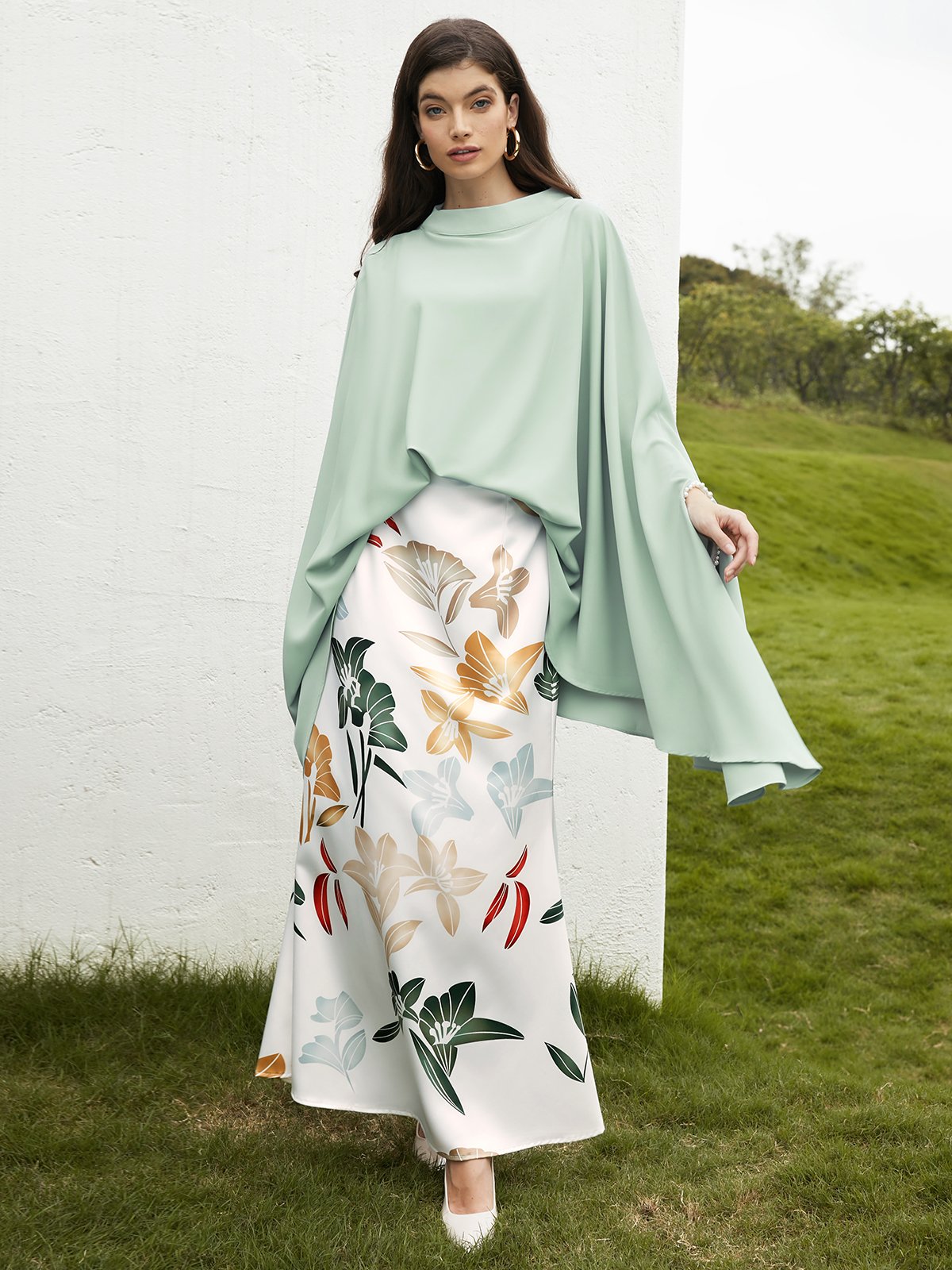 Jupes Femmes Floral Printemps / Automne Élégant Polyester Micro-élasticité Coupe Régulière Faire la navette S-Doubler Sirène