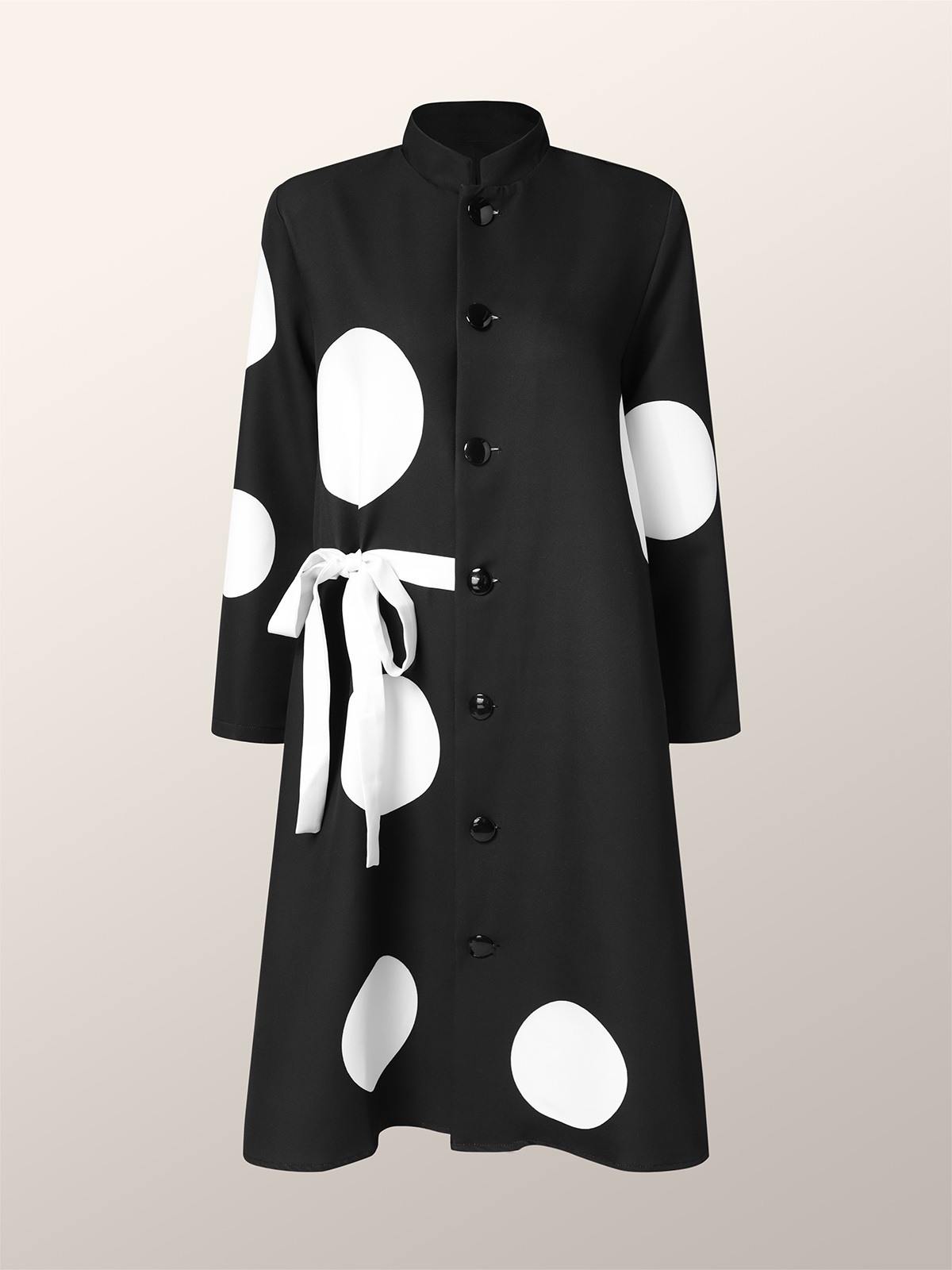 Robes Femmes Pois Polka Printemps / Automne Urbain Col Montant Aucune élasticité Quotidien Ample Mini Manches trois quarts