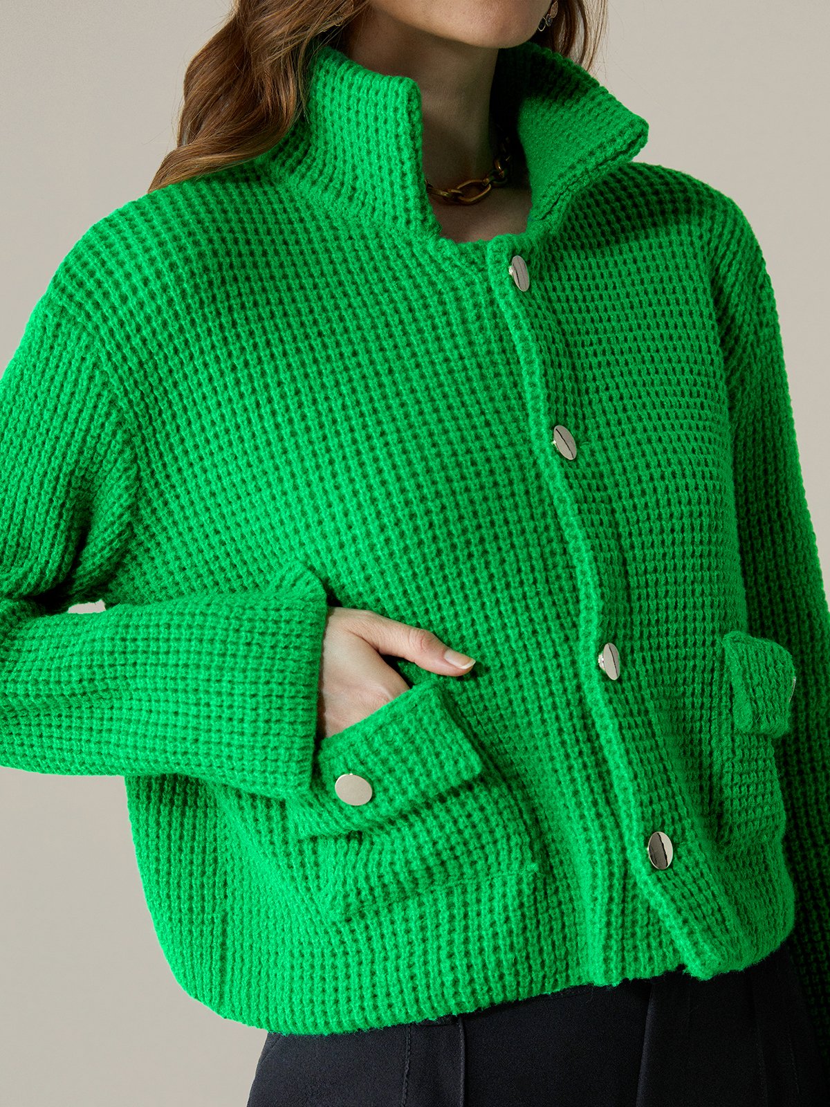 Cardigans Femmes Plain Printemps / Automne Urbain Tricoté Aucune élasticité Quotidien Régulier Droit Régulier