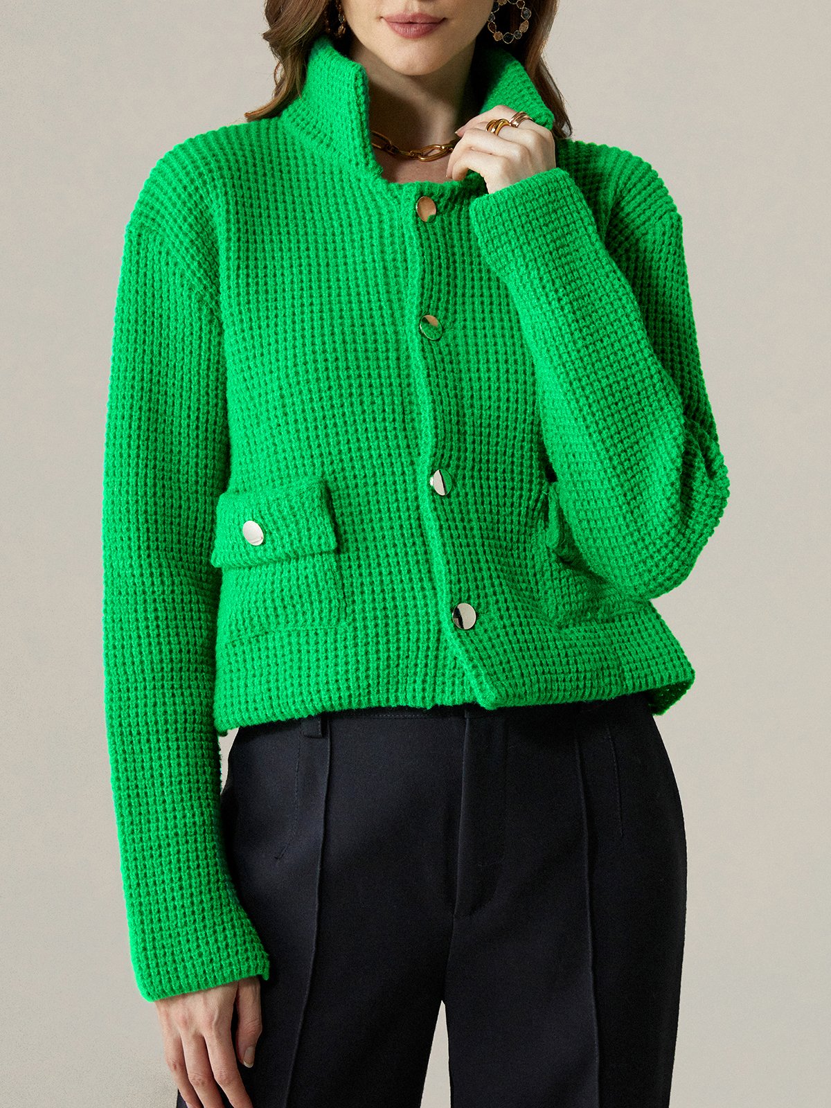 Cardigans Femmes Plain Printemps / Automne Urbain Tricoté Aucune élasticité Quotidien Régulier Droit Régulier