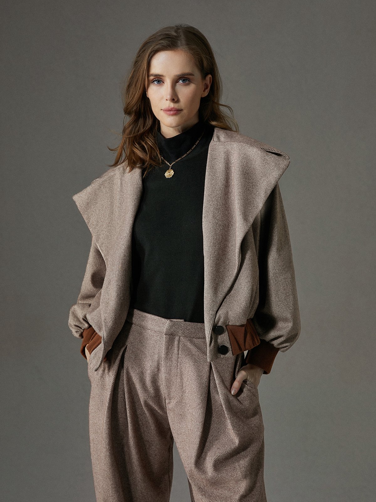 Blousons Femmes Printemps / Automne Urbain Chevrons Polyester Micro-élasticité Quotidien Ample Col Châle Régulier