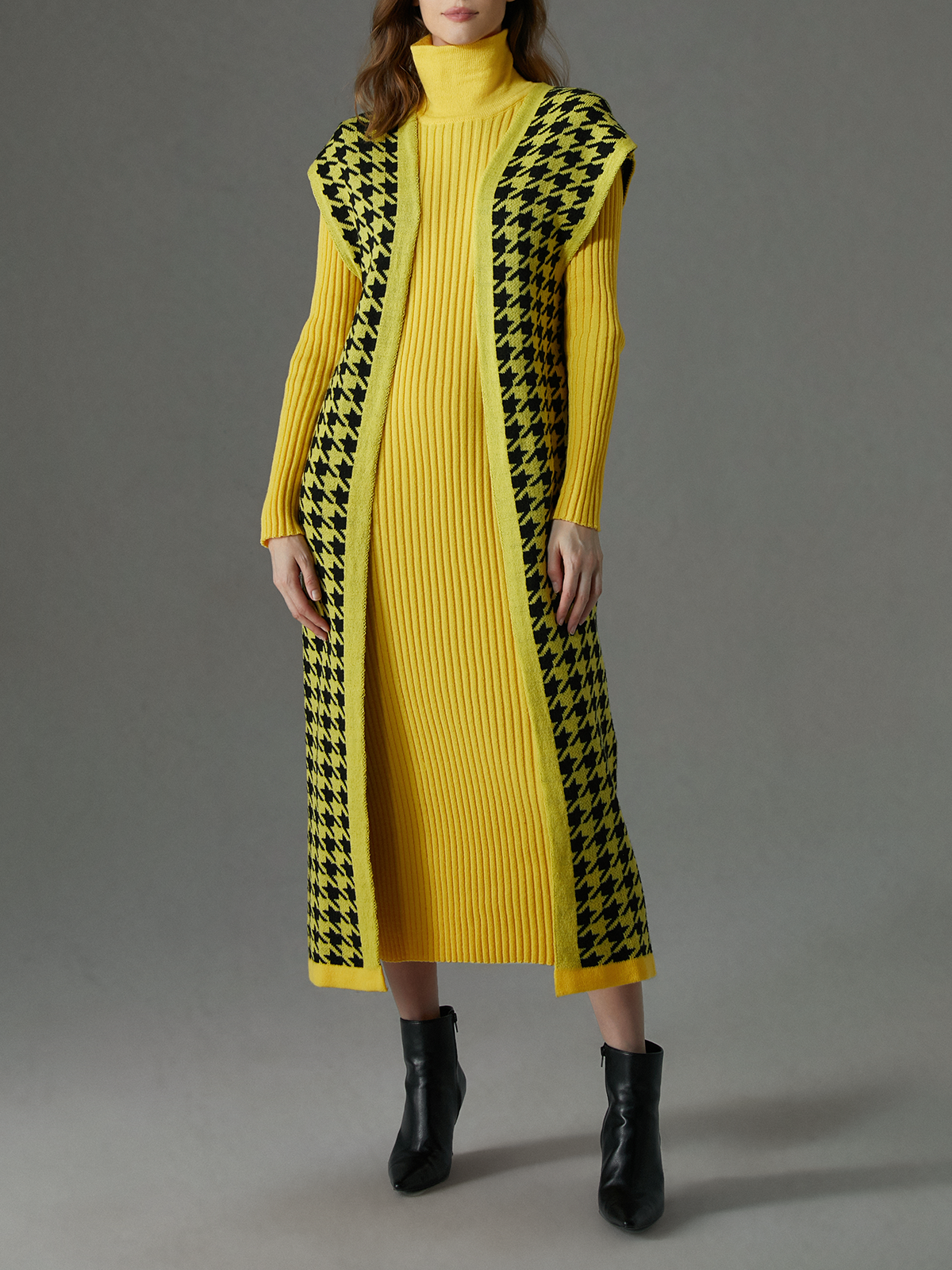 Cardigans Femmes Pied-de-poule Hiver Urbain Acrylique Poids lourd Aucune élasticité Ample Long Droit