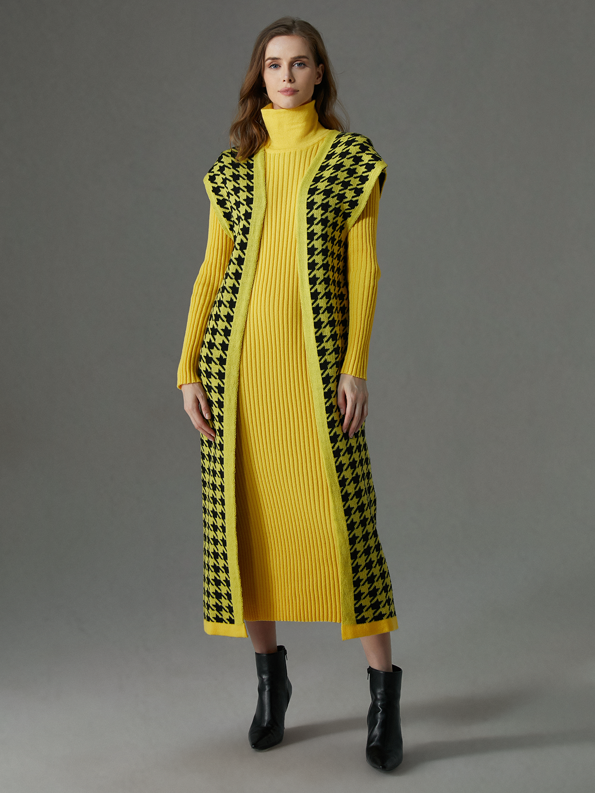 Cardigans Femmes Pied-de-poule Hiver Urbain Acrylique Poids lourd Aucune élasticité Ample Long Droit