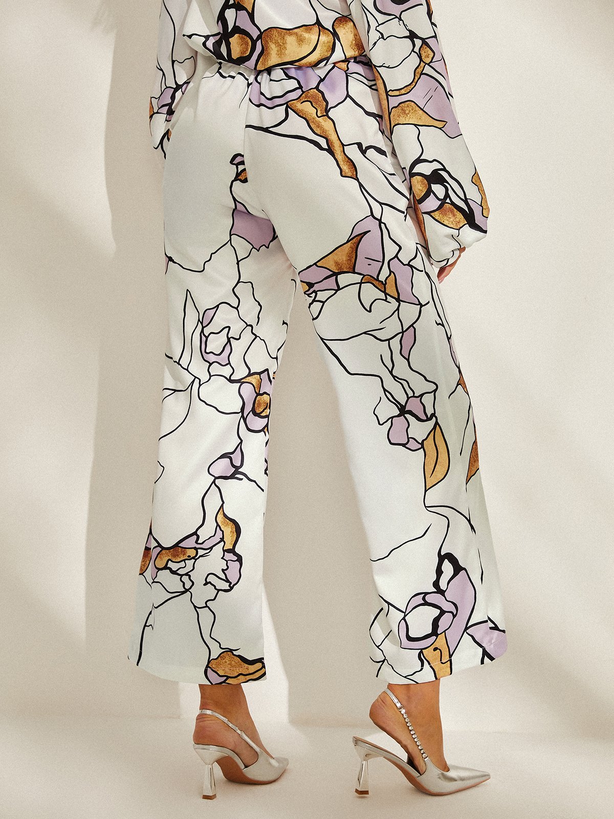 Mode Pantalons Femmes Floral Printemps / Automne Élégant Polyester Aucune élasticité Ample Pantalon droit Long Régulier