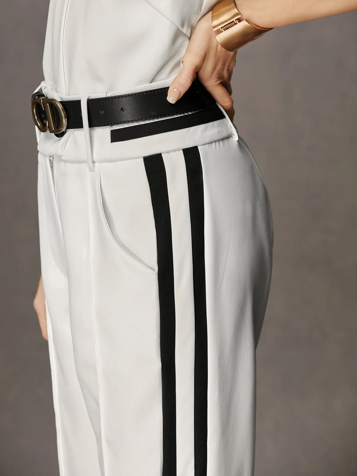 Mode Pantalons Femmes Bloc de Couleur Printemps Urbain Polyester Naturel Coupe Régulière Pantalon à la cheville Droit Régulier