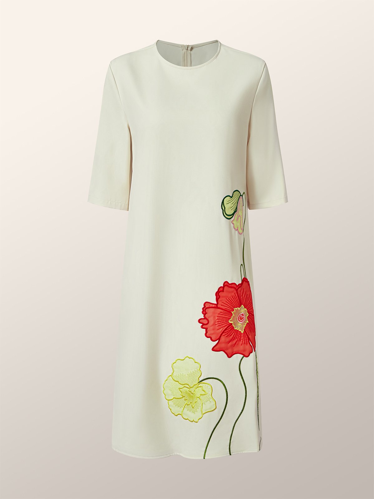 Robes Floral Été Élégant Naturel Aucune élasticité Demi Manche Col Rond Trapèze Non pour Femmes