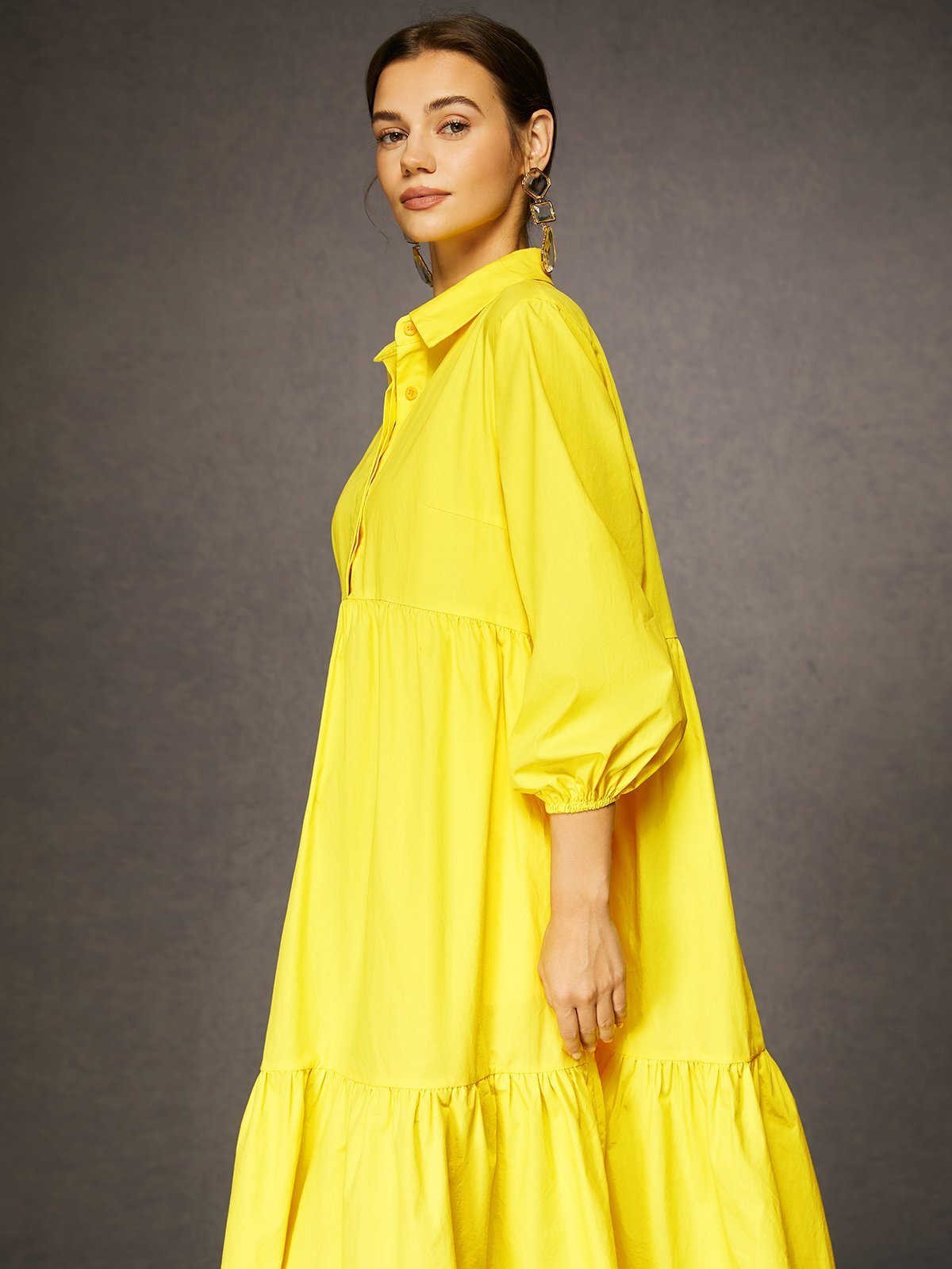 Robes Décontracté Plain Été Coton Manche Ballon Naturel Aucune élasticité Maxi Droit pour Femmes