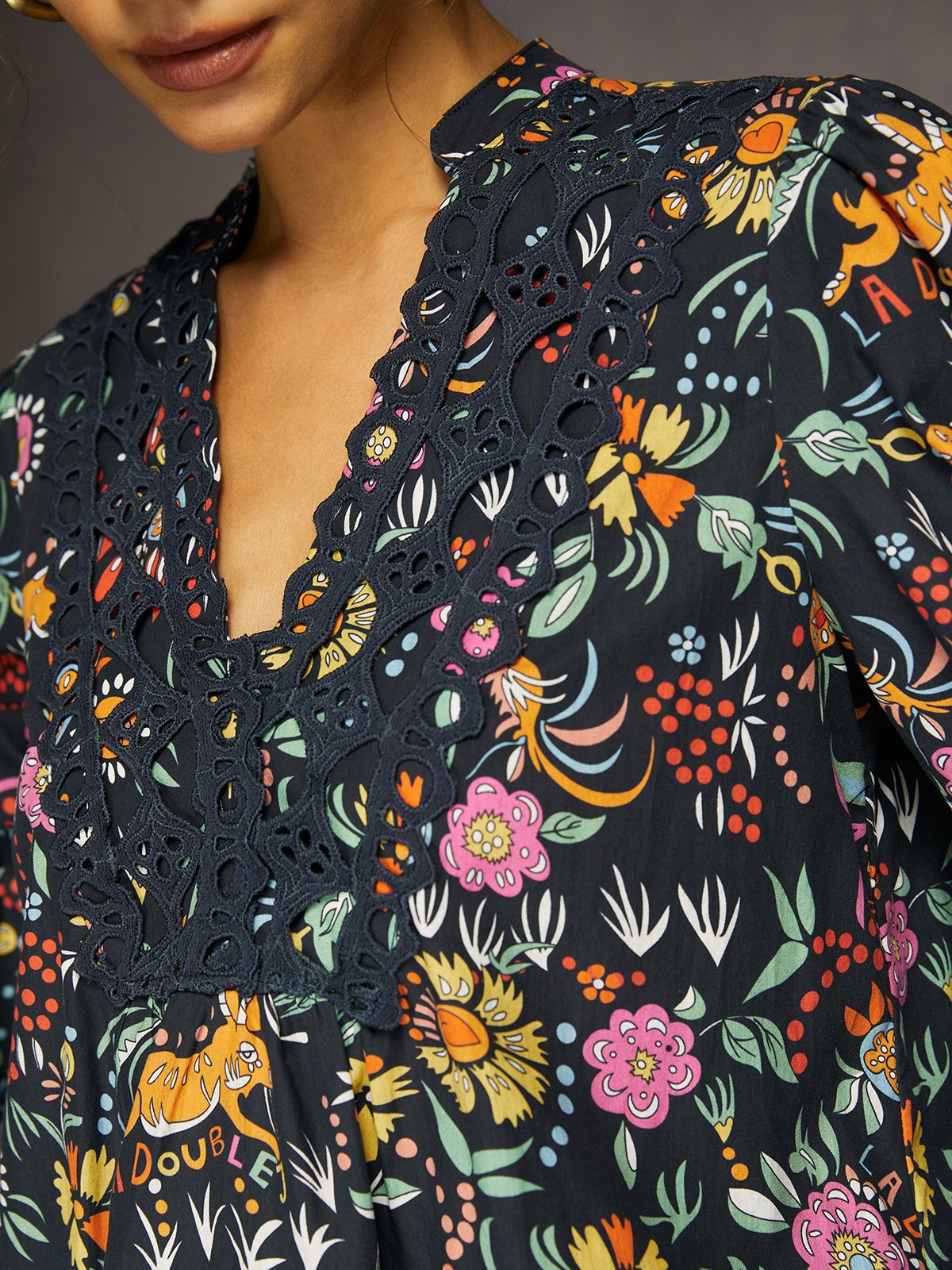 Chemisiers1 Femmes Décontracté Floral Printemps / Automne Coton Col Montant Micro-élasticité Quotidien Manches trois quarts Régulier