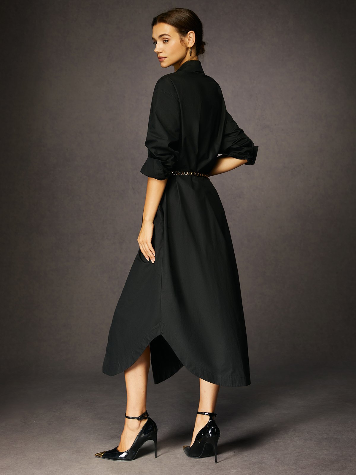 Robes Plain Printemps / Automne Urbain Coton Aucune élasticité Ample Maxi Régulier Robe Chemise pour Femmes