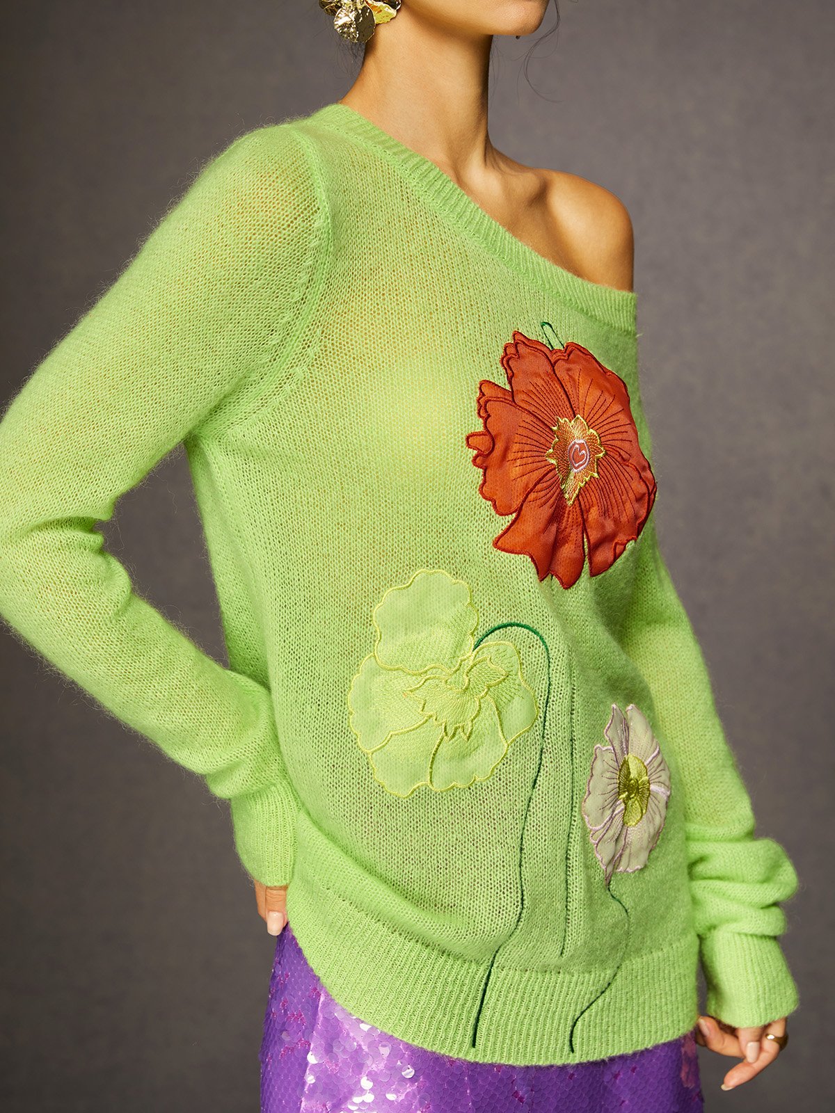 Pulls Femmes Floral Printemps / Automne Élégant Acrylique Quotidien Ample Col Rond Régulier Droit