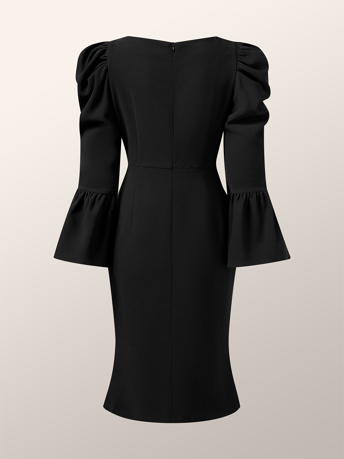Robes Plain Printemps / Automne Élégant Plissé Serré Faire la navette Mi-longue Manches trois quarts À Épaules Dénudées pour Femmes