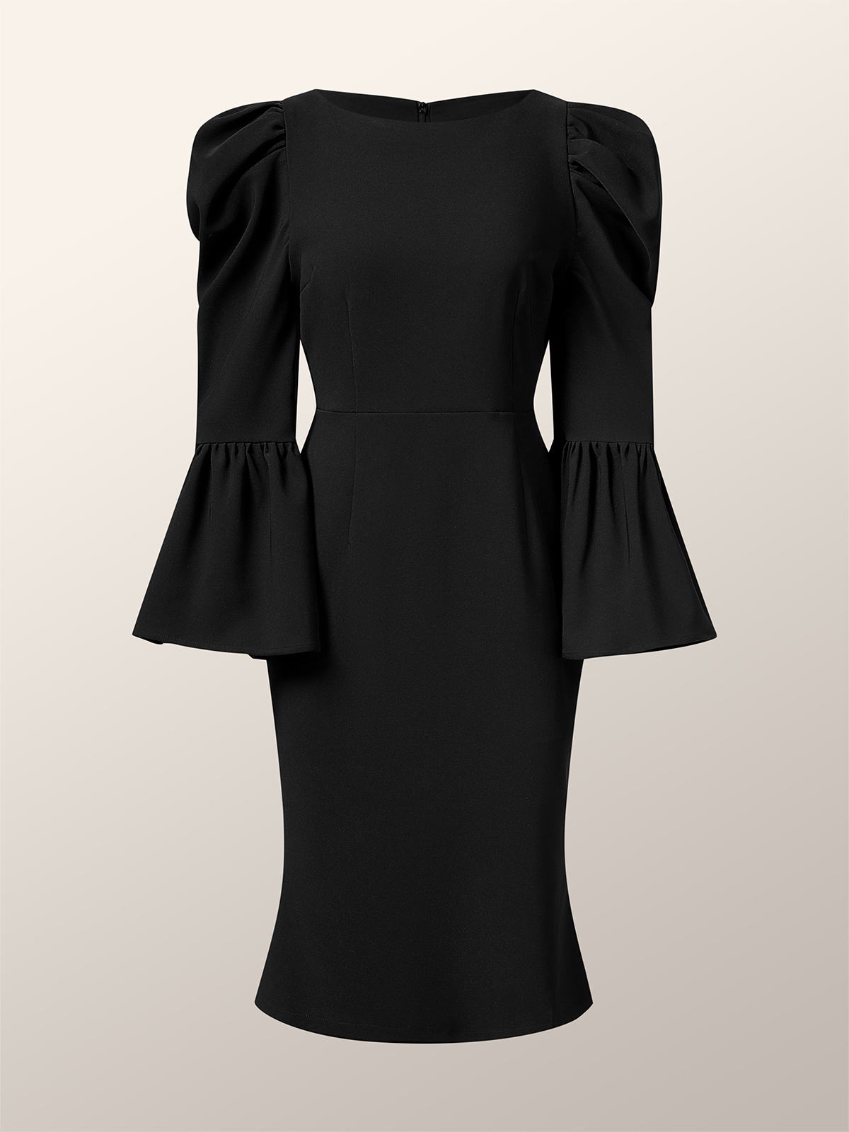 Robes Plain Printemps / Automne Élégant Plissé Serré Faire la navette Mi-longue Manches trois quarts À Épaules Dénudées pour Femmes