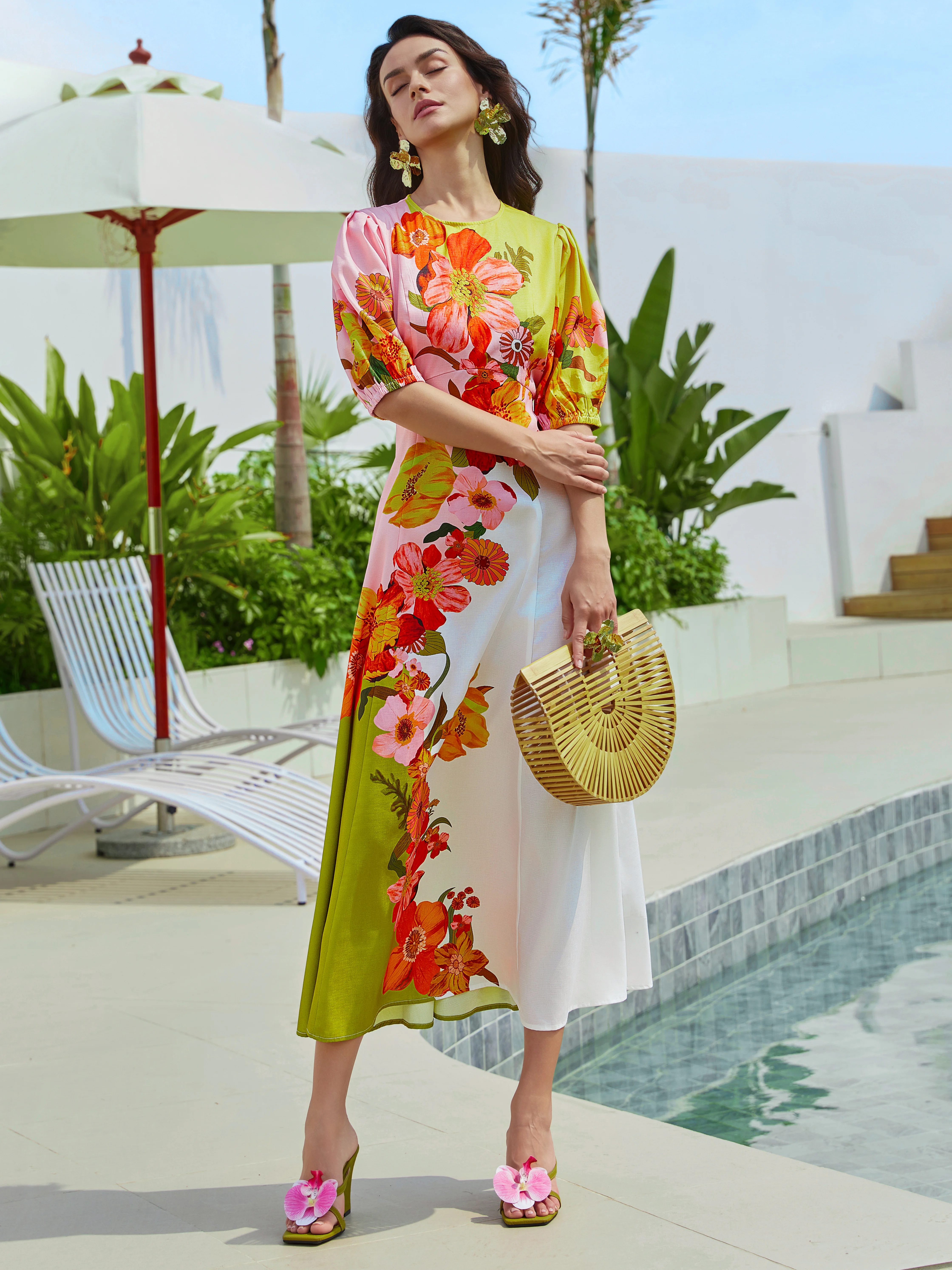 Robes Floral Été Vacances Taille Haute Quotidien Coupe Régulière Col Rond Ligne X Régulier pour Femmes