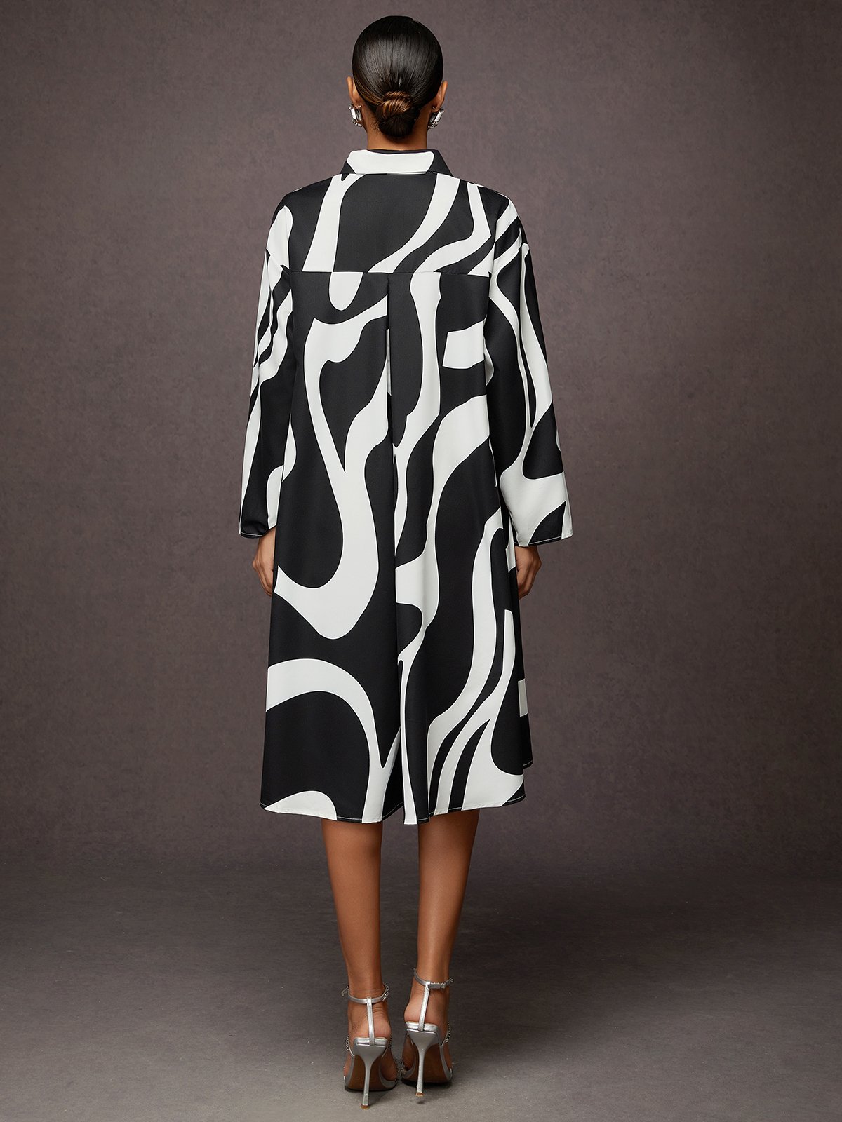 Robes Automne Chevron Vacances Naturel Quotidien Midi Bouton Manches longues Régulier pour Femme