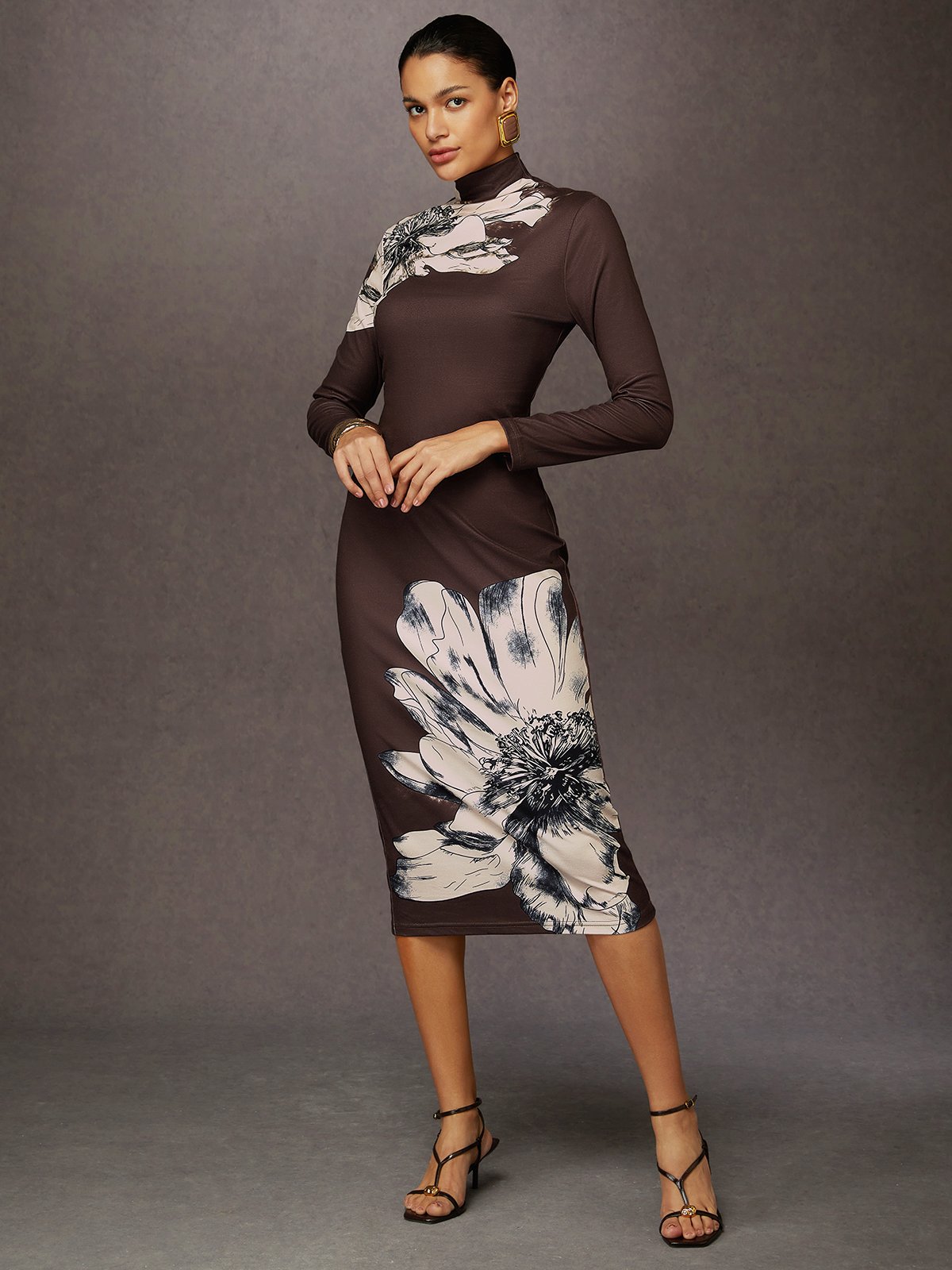 Robes Floral Printemps / Automne Élégant Naturel Quotidien Serré Manches Longues Robe Portefeuille Non pour Femmes