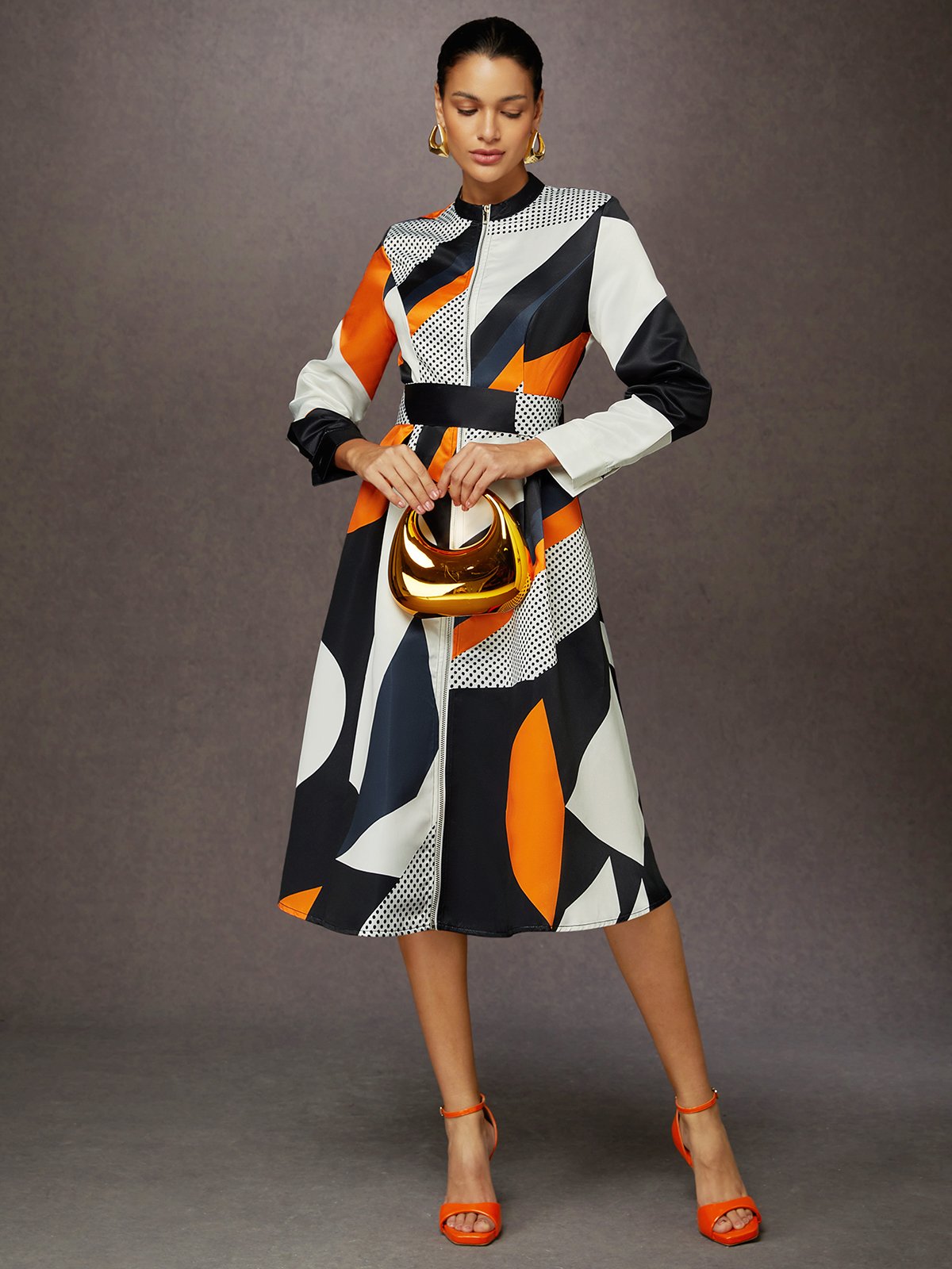 Robes Femmes Géométrique Printemps / Automne Élégant Ceinture Aucune élasticité Mi-longue Régulier Poche Couture ensemble