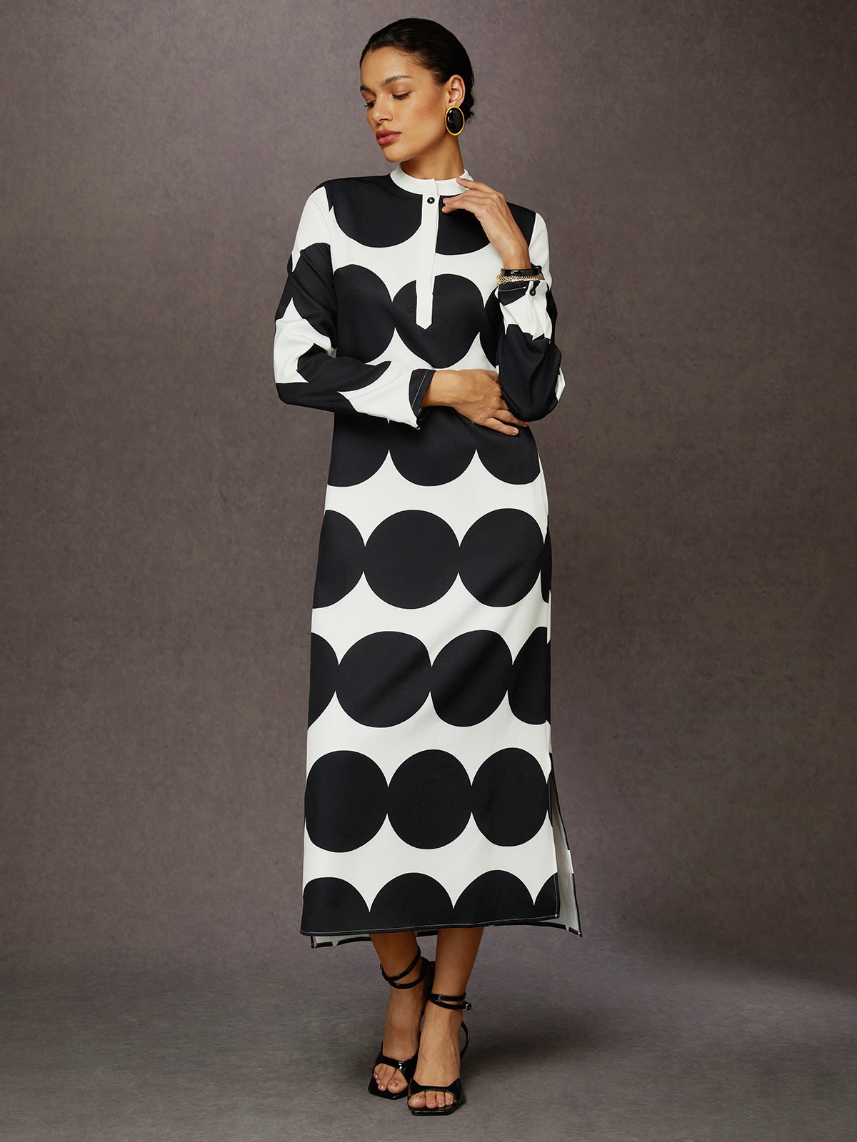 Robes Femmes Pois Polka Printemps / Automne Urbain Polyester Aucune élasticité Quotidien Ample Maxi Droit
