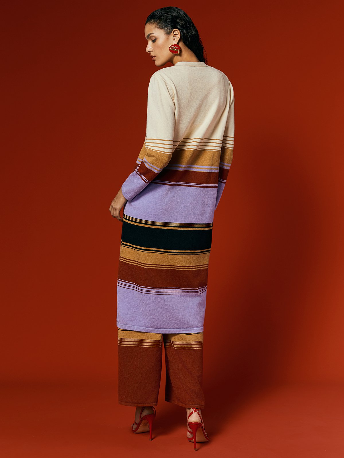 Cardigans Rayé Printemps / Automne Urbain Micro-élasticité Quotidien Ample Mi-long Droit Régulier pour Femmes