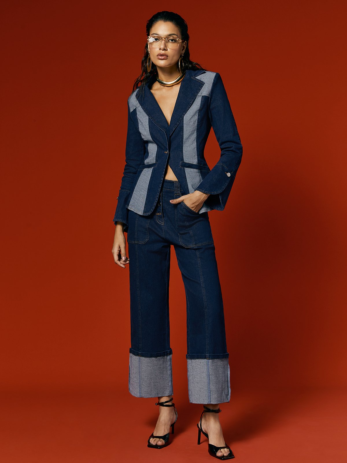Toile de Jean Manteaux Bloc de Couleur Printemps / Automne Urbain Taille Haute Coupe Régulière Toile de Jean Régulier Ligne X Poche Couture pour Femmes