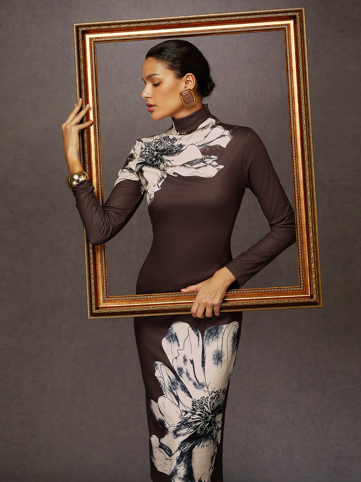 Robes Floral Printemps / Automne Élégant Naturel Quotidien Serré Manches Longues Robe Portefeuille Non pour Femmes