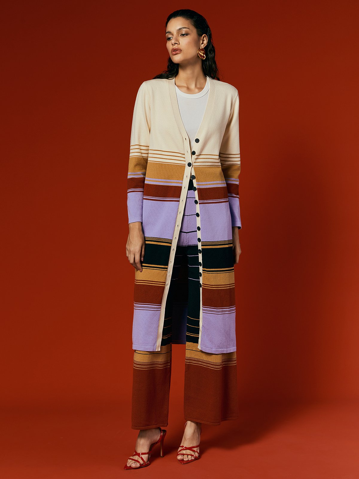 Cardigans Rayé Printemps / Automne Urbain Micro-élasticité Quotidien Ample Mi-long Droit Régulier pour Femmes