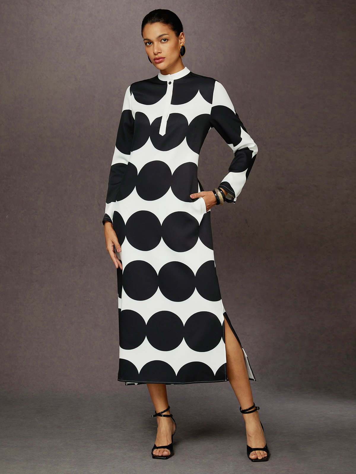 Robes Femmes Pois Polka Printemps / Automne Urbain Polyester Aucune élasticité Quotidien Ample Maxi Droit