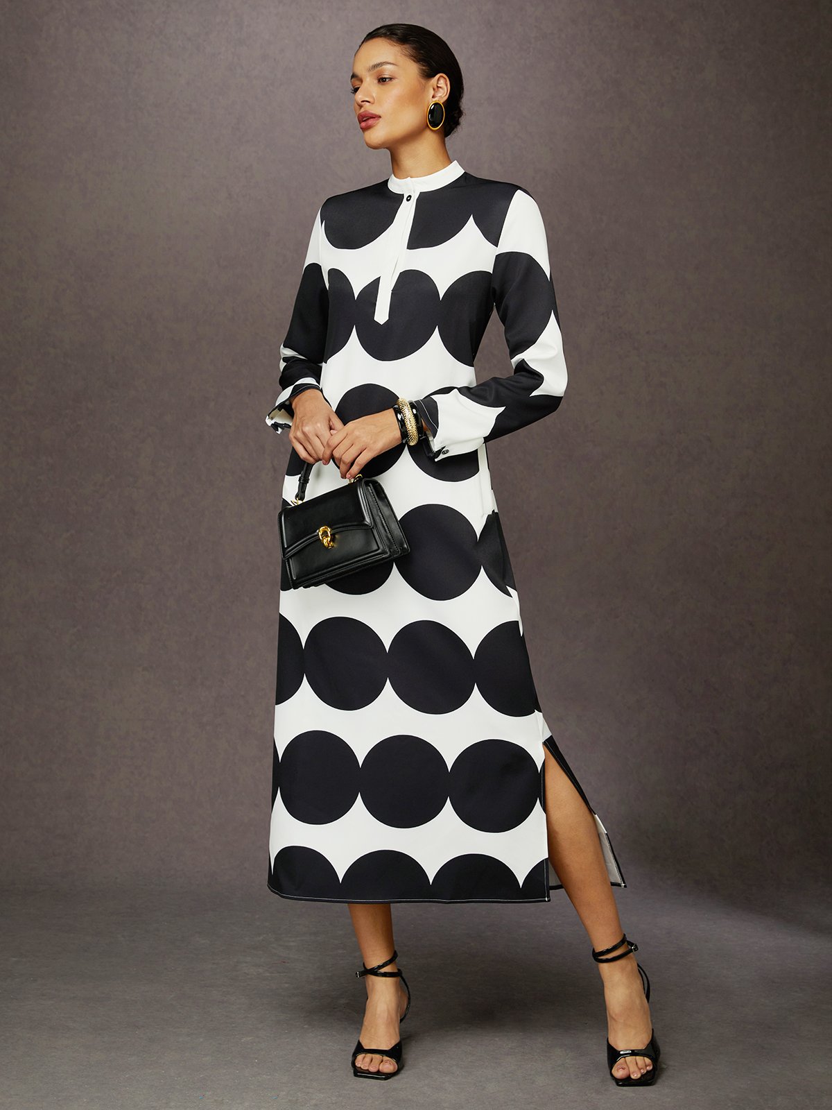 Robes Femmes Pois Polka Printemps / Automne Urbain Polyester Aucune élasticité Quotidien Ample Maxi Droit