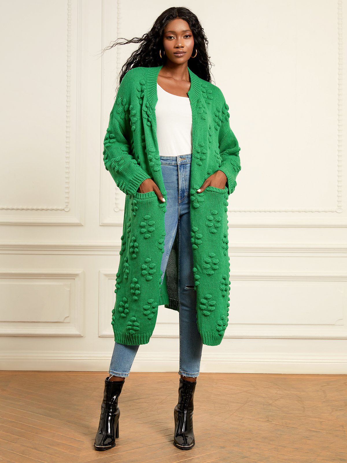 Pull Manteau Plain Automne Urbain Acrylique à Haute Élasticité Quotidien Coupe Régulière Manches Longues Long pour Femmes