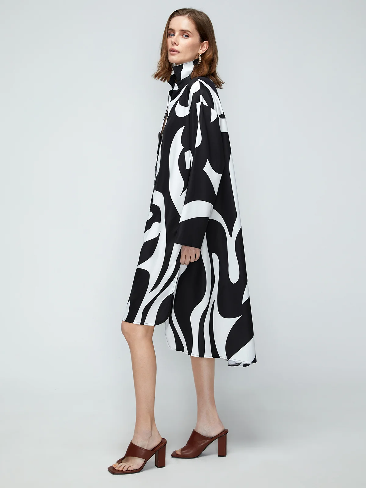 Robes Automne Chevron Vacances Naturel Quotidien Midi Bouton Manches longues Régulier pour Femme