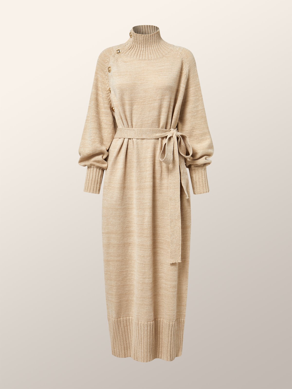 Robes Plain Hiver Élégant Naturel Poids lourd Micro-Élasticité Quotidien Ample Col Roulé pour Femmes