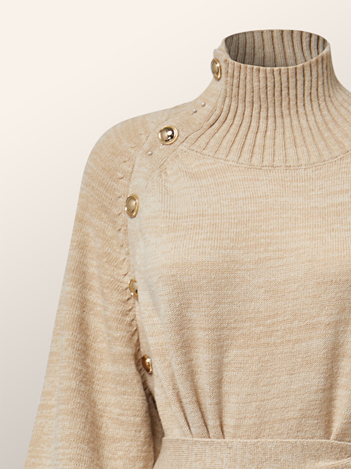 Robes Plain Hiver Élégant Naturel Poids lourd Micro-Élasticité Quotidien Ample Col Roulé pour Femmes
