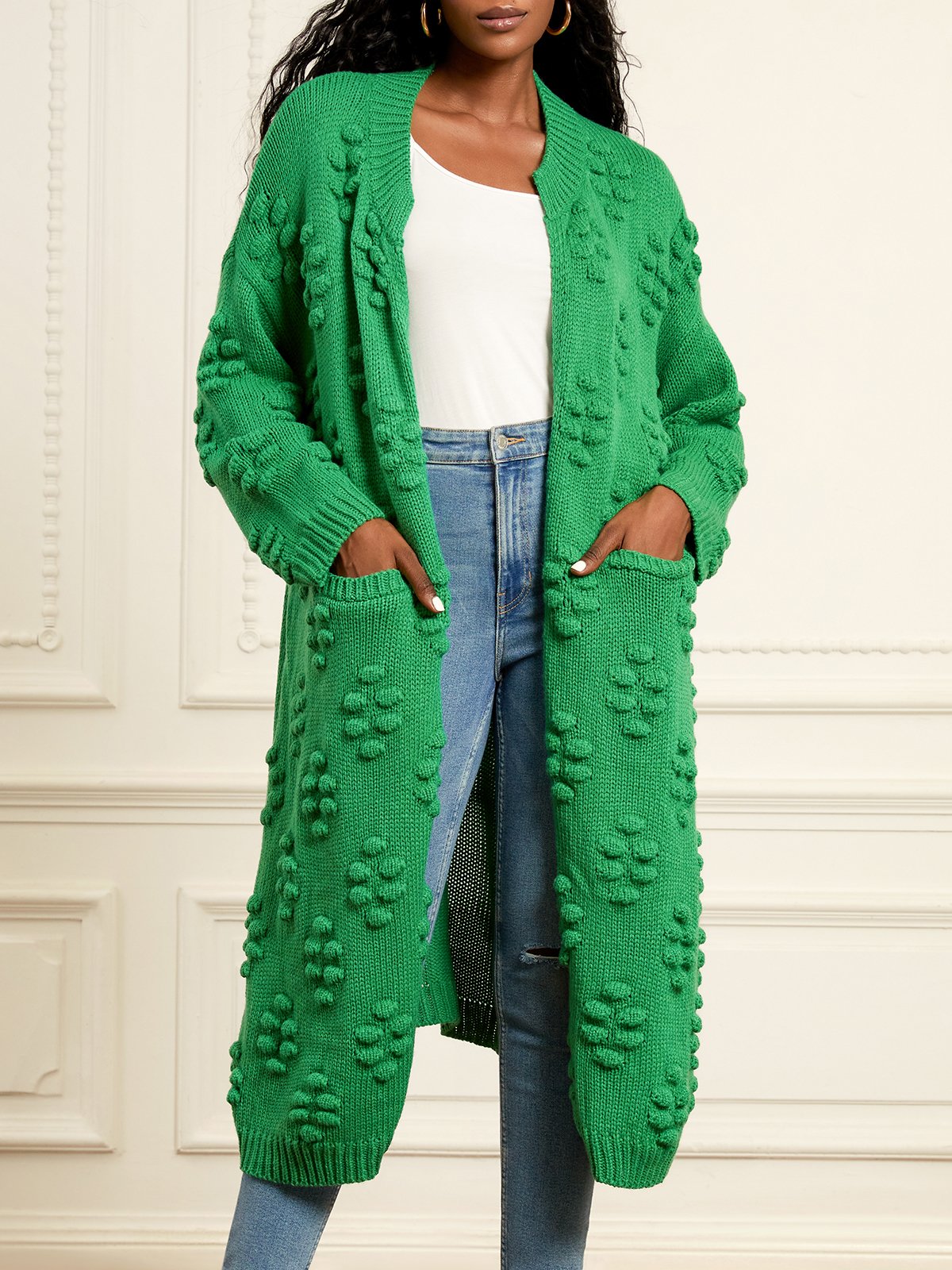 Pull Manteau Plain Automne Urbain Acrylique à Haute Élasticité Quotidien Coupe Régulière Manches Longues Long pour Femmes