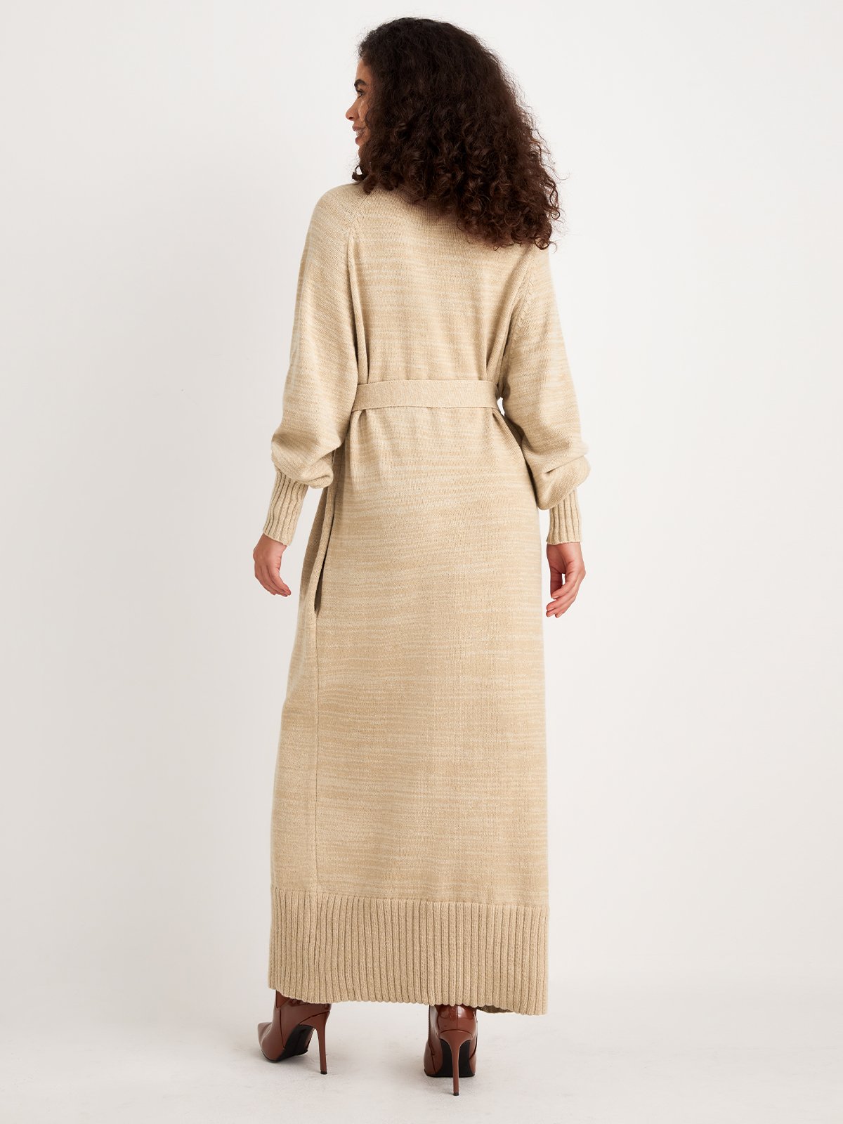 Robes Plain Hiver Élégant Naturel Poids lourd Micro-Élasticité Quotidien Ample Col Roulé pour Femmes
