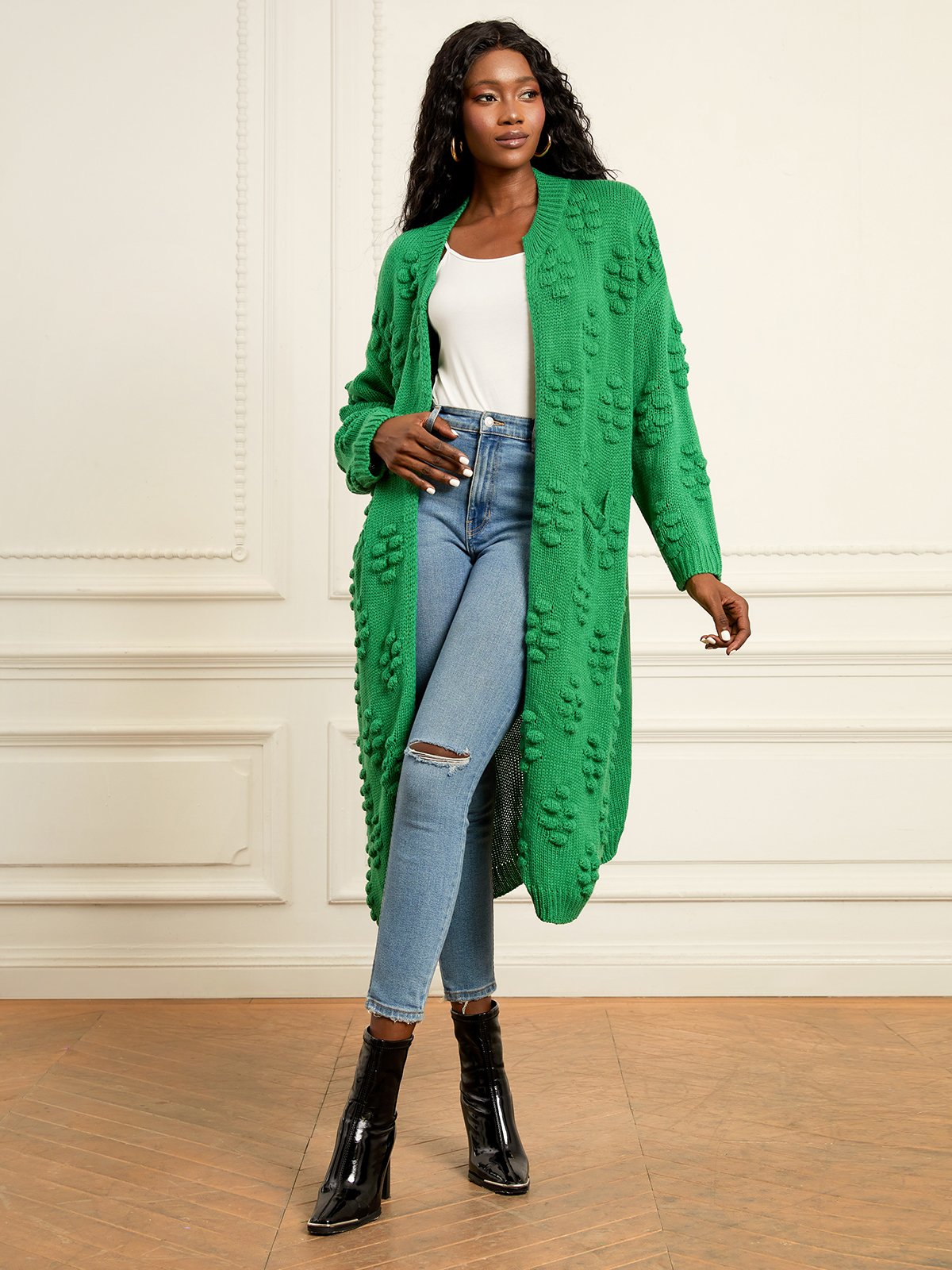 Pull Manteau Plain Automne Urbain Acrylique à Haute Élasticité Quotidien Coupe Régulière Manches Longues Long pour Femmes