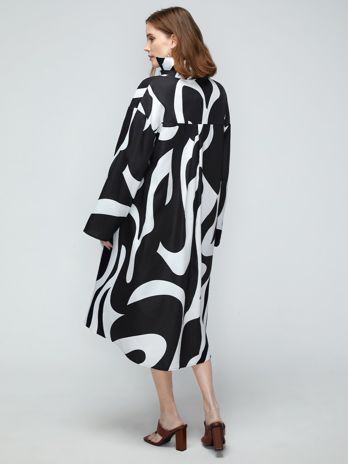 Robes Automne Chevron Vacances Naturel Quotidien Midi Bouton Manches longues Régulier pour Femme