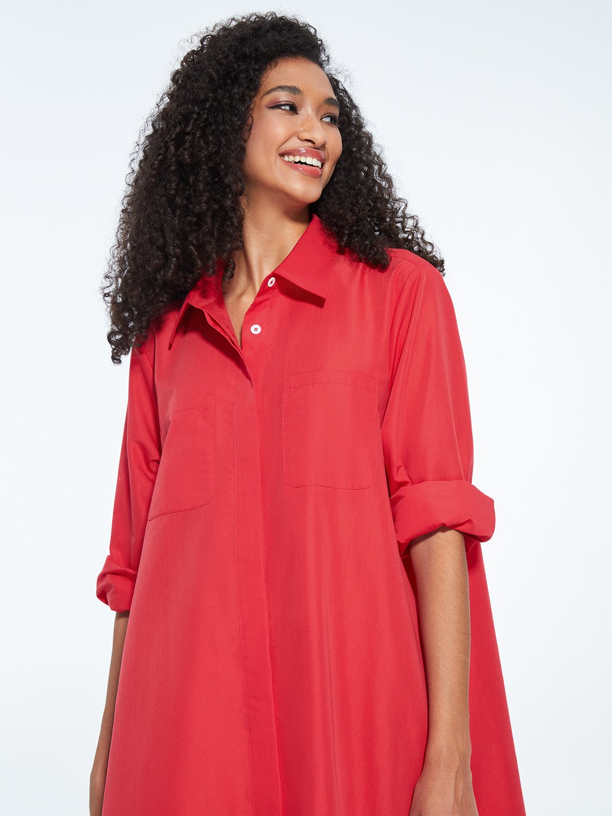 Robes Femme Plaine Simple Automne Pas d'élasticité Regular Fit Midi A-Line Shirt Dress Col de chemise