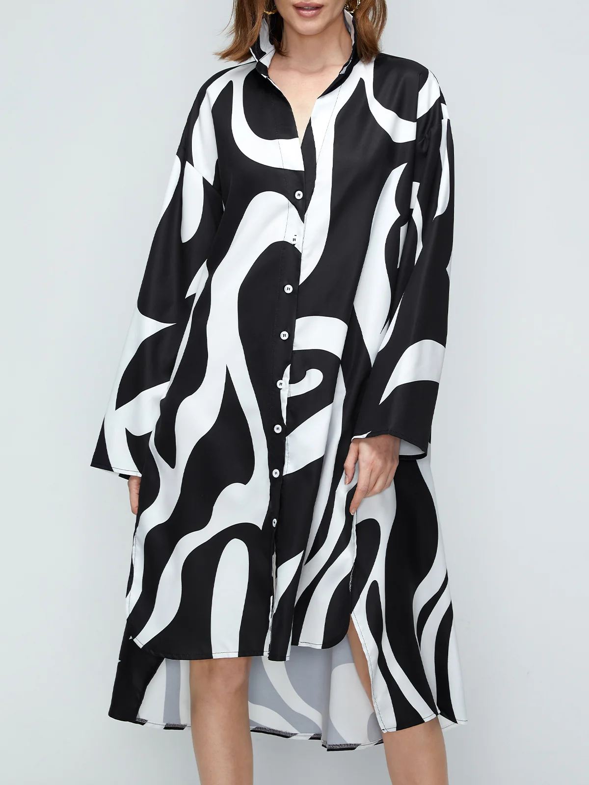 Robes Automne Chevron Vacances Naturel Quotidien Midi Bouton Manches longues Régulier pour Femme