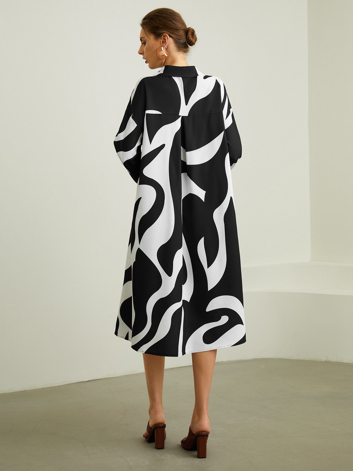 Robes Automne Chevron Vacances Naturel Quotidien Midi Bouton Manches longues Régulier pour Femme