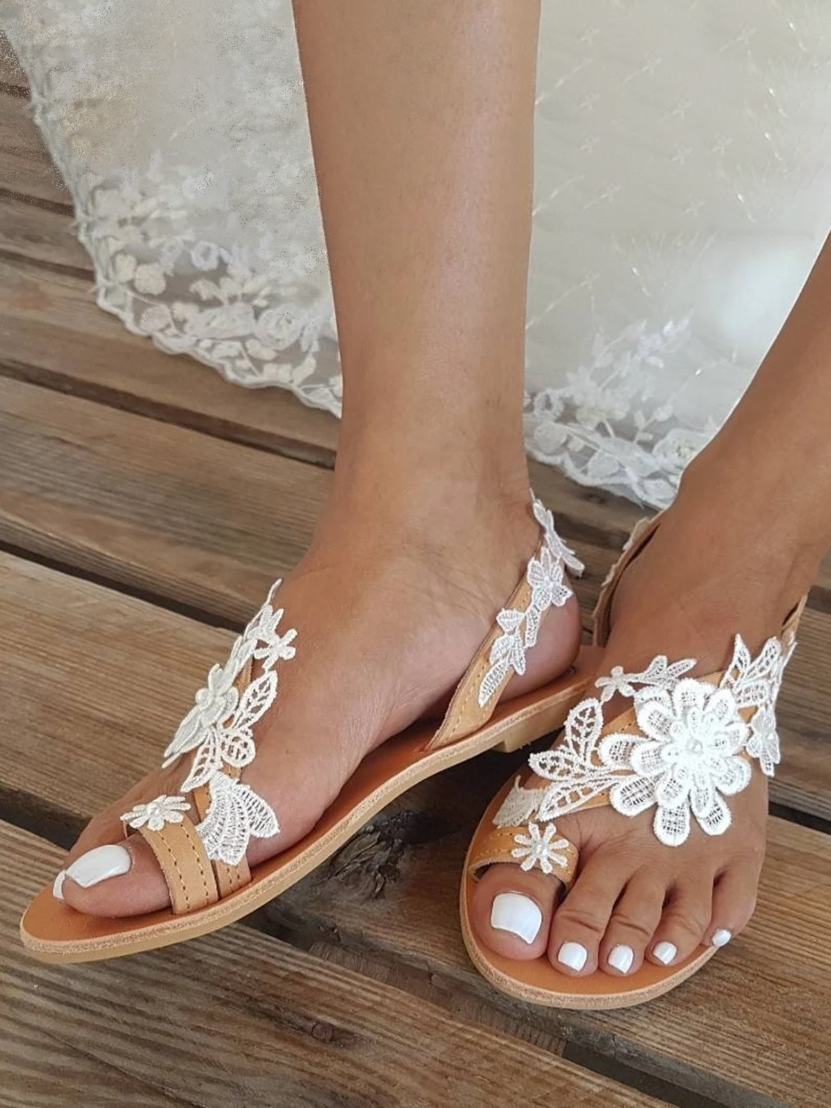 Femmes Romantique Blanc Fleur Décoratif Mariage Sandales