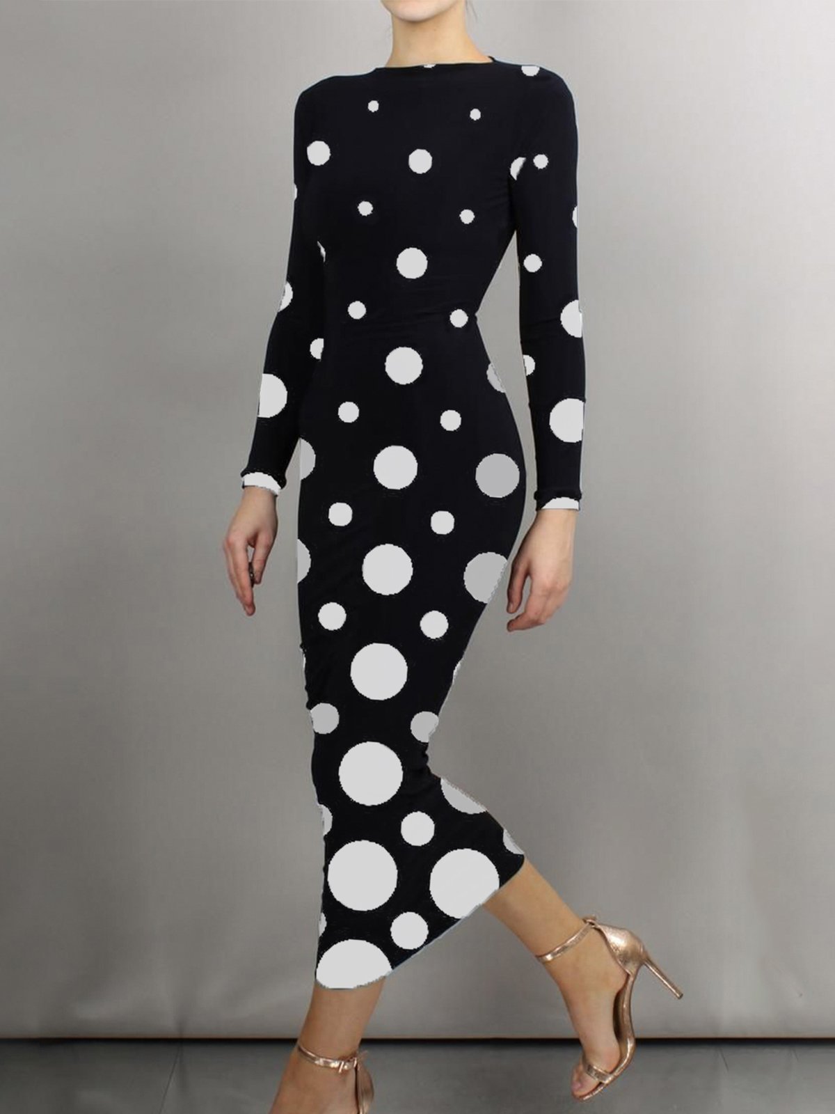 Pois Polka Automne Élégant Quotidien Manches Longues l'Encolure Bateau S-Ligne Régulier Régulier Taille Robes pour femmes