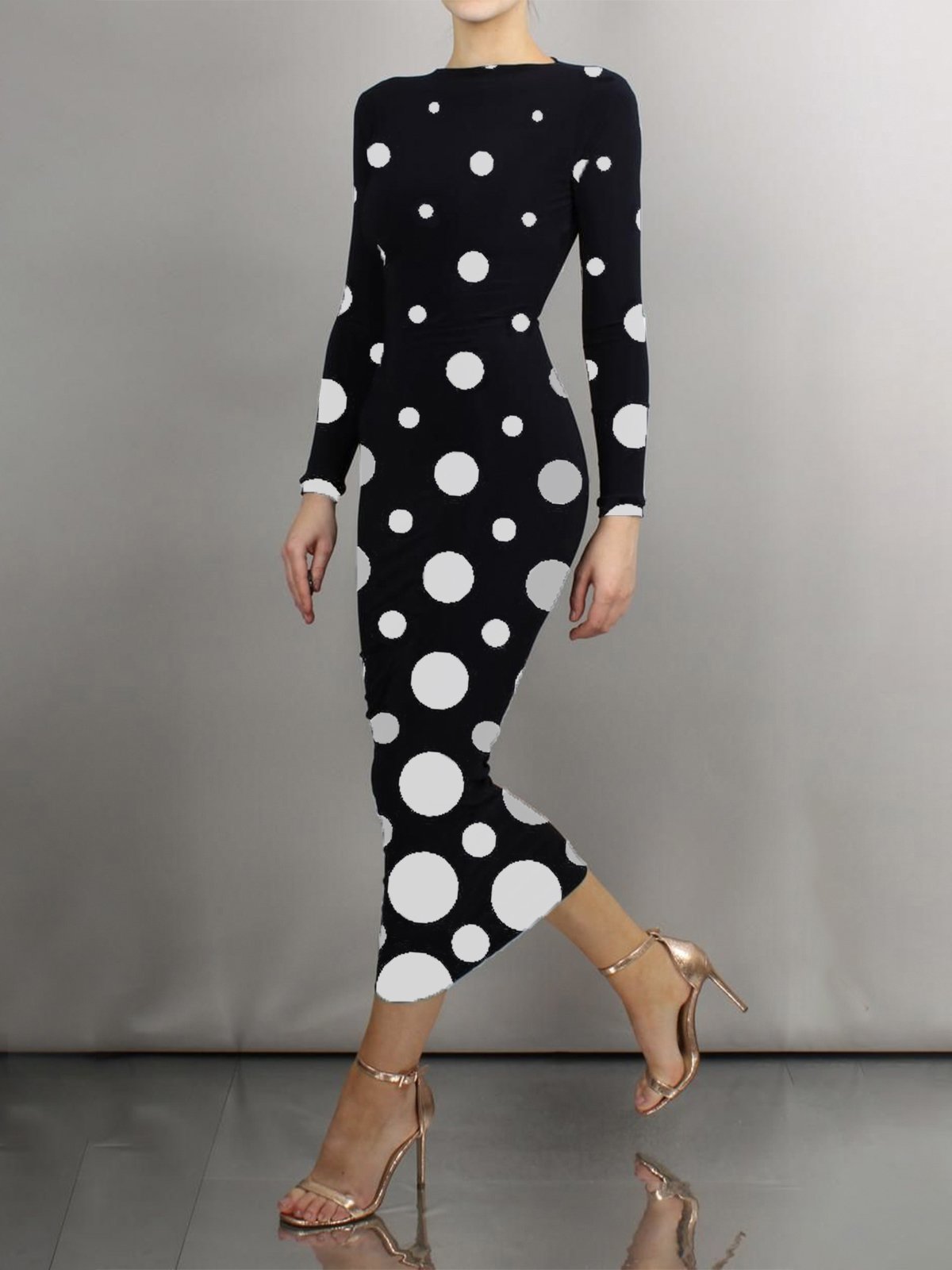 Pois Polka Automne Élégant Quotidien Manches Longues l'Encolure Bateau S-Ligne Régulier Régulier Taille Robes pour femmes