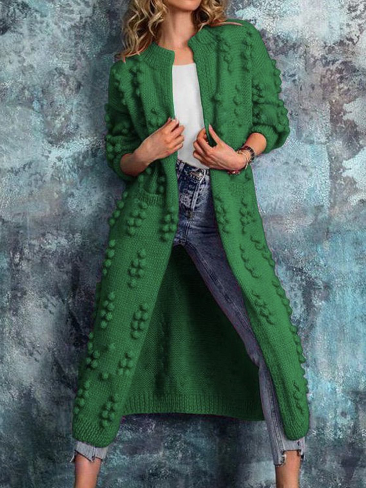 Pull Manteau Plain Automne Urbain Acrylique à Haute Élasticité Quotidien Coupe Régulière Manches Longues Long pour Femmes