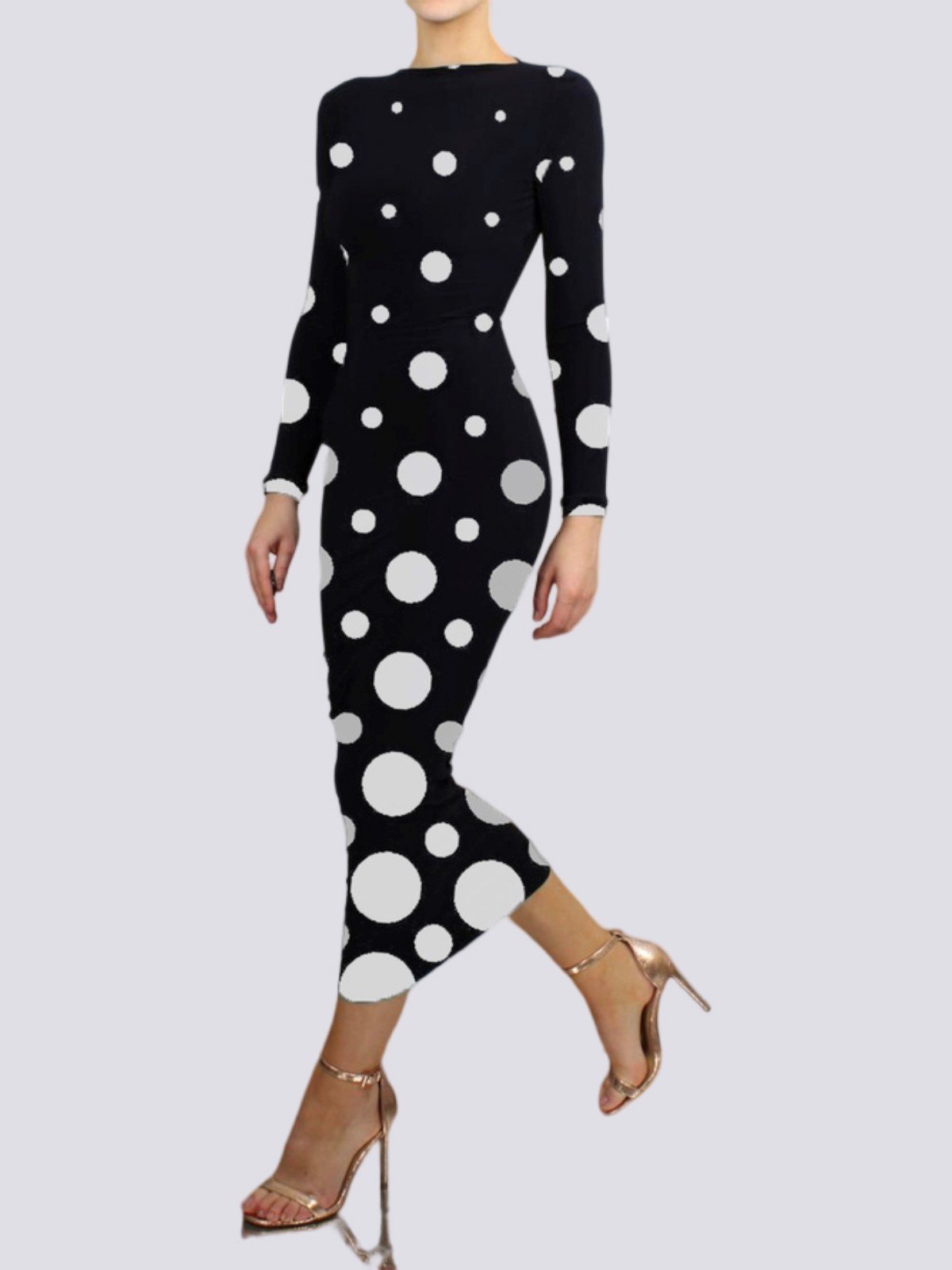 Pois Polka Automne Élégant Quotidien Manches Longues l'Encolure Bateau S-Ligne Régulier Régulier Taille Robes pour femmes