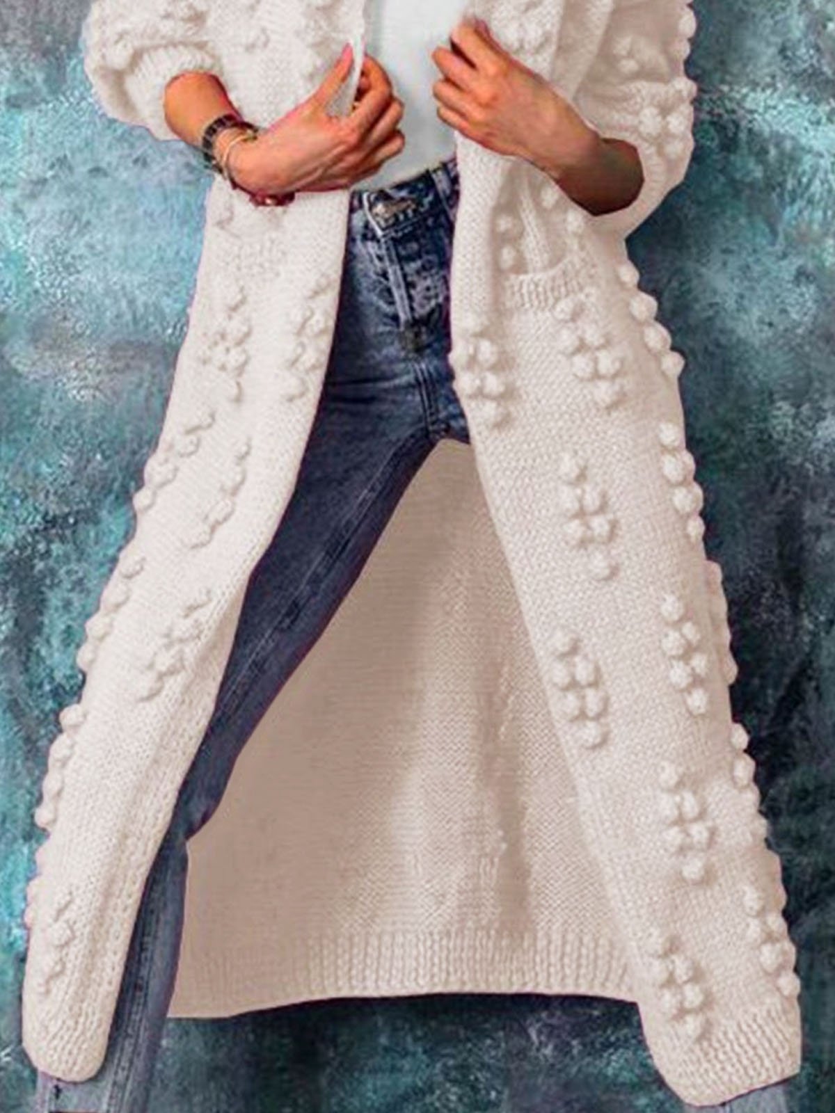 Pull Manteau Plain Automne Urbain Acrylique à Haute Élasticité Quotidien Coupe Régulière Manches Longues Long pour Femmes
