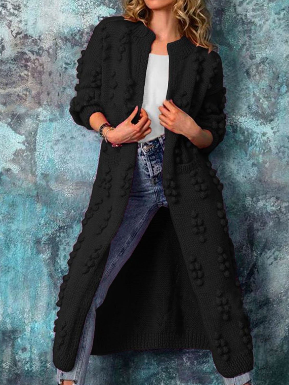 Pull Manteau Plain Automne Urbain Acrylique à Haute Élasticité Quotidien Coupe Régulière Manches Longues Long pour Femmes