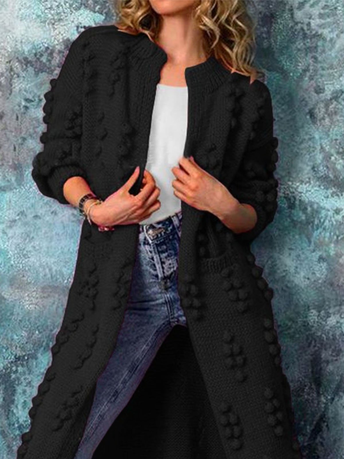 Pull Manteau Plain Automne Urbain Acrylique à Haute Élasticité Quotidien Coupe Régulière Manches Longues Long pour Femmes